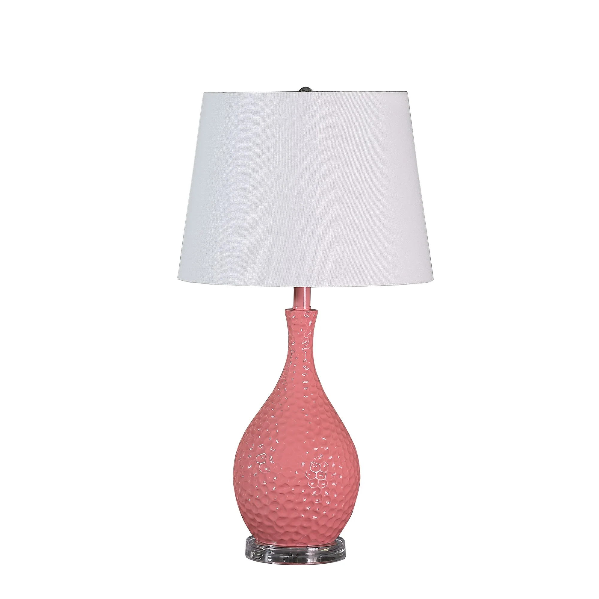 28" Pink Hammered Urn Table Lamp With White Tapered Drum Shade - Image 2