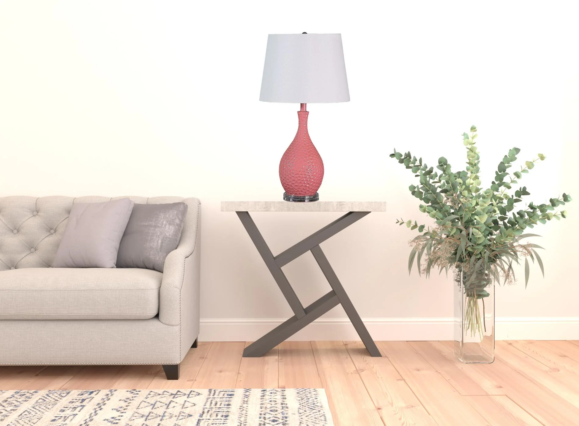 28" Pink Hammered Urn Table Lamp With White Tapered Drum Shade - Image 3