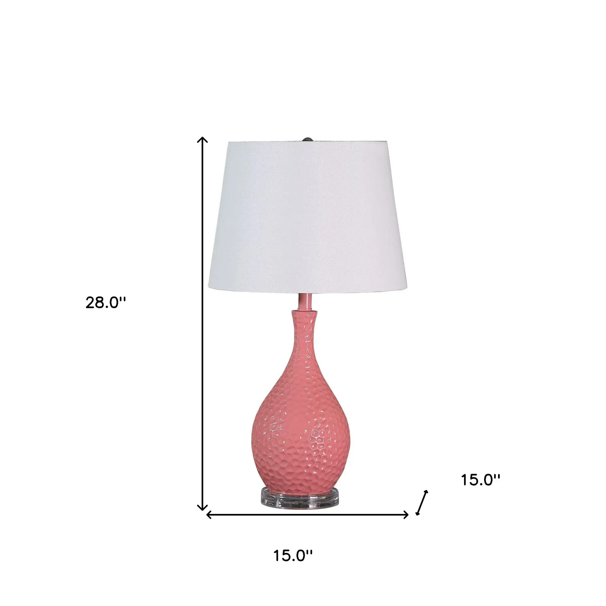 28" Pink Hammered Urn Table Lamp With White Tapered Drum Shade - Image 6