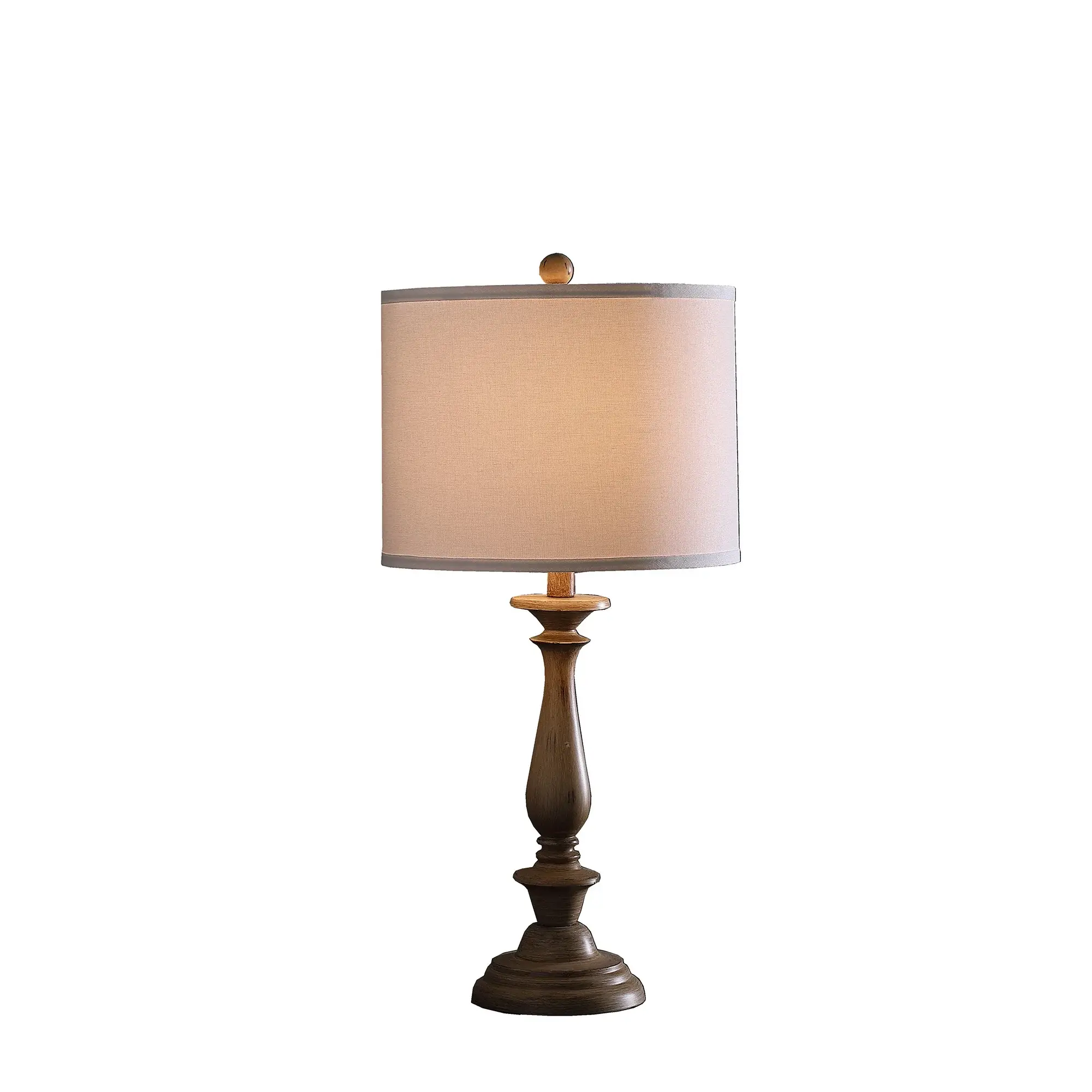 28" Rustic Taupe Cream Candlestick Table Lamp With White Shade - Image 3