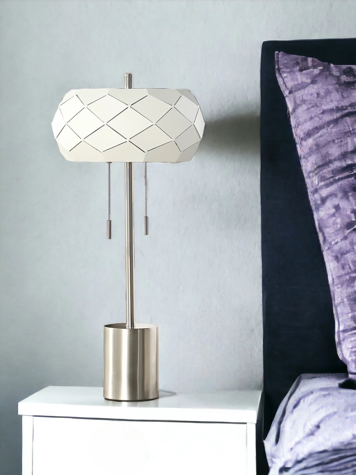 28" Silver Metal Table Lamp With Geometric Laser Cut Metal Shade - Image 2