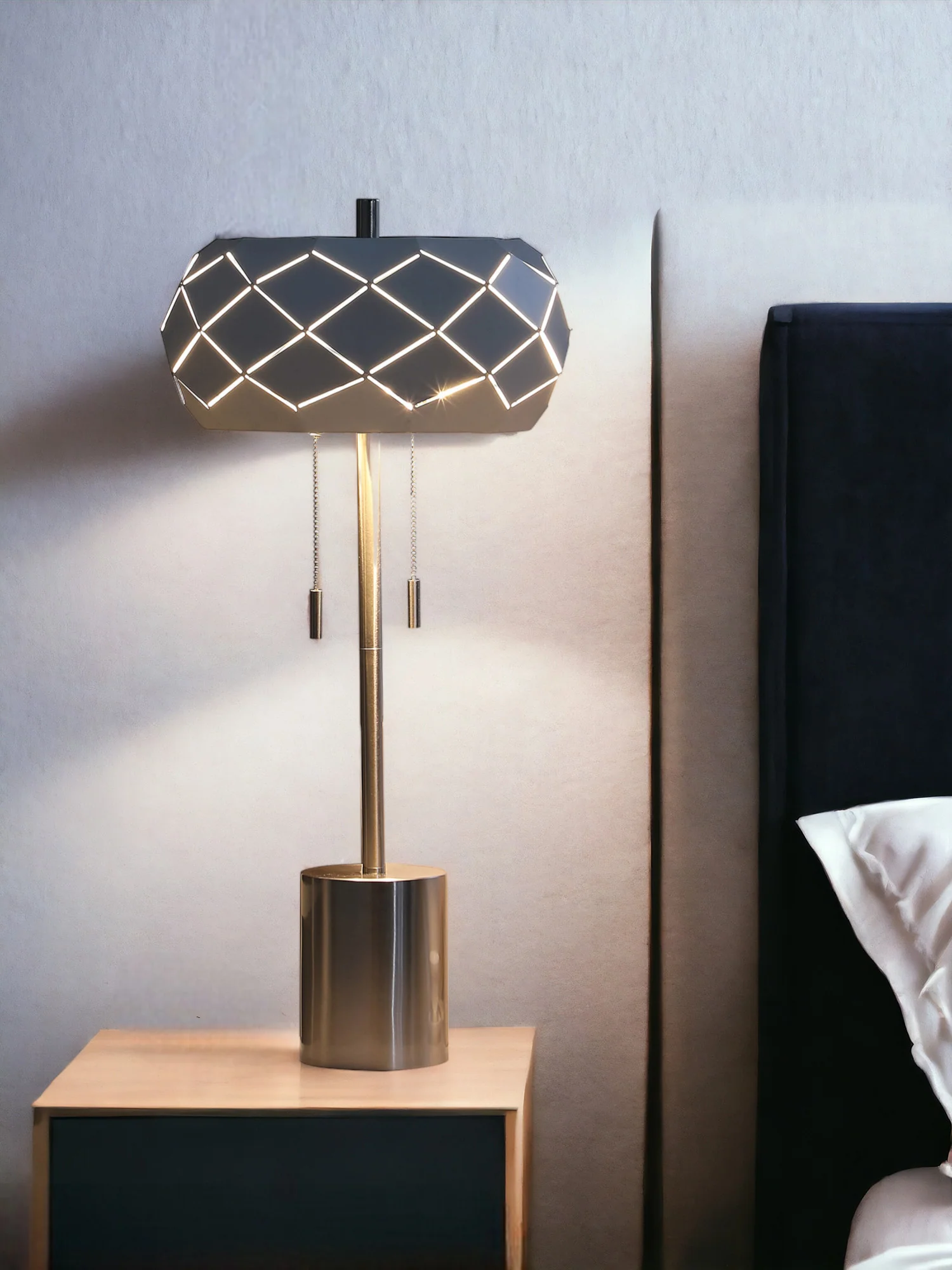 28" Silver Metal Table Lamp With Geometric Laser Cut Metal Shade - Image 3