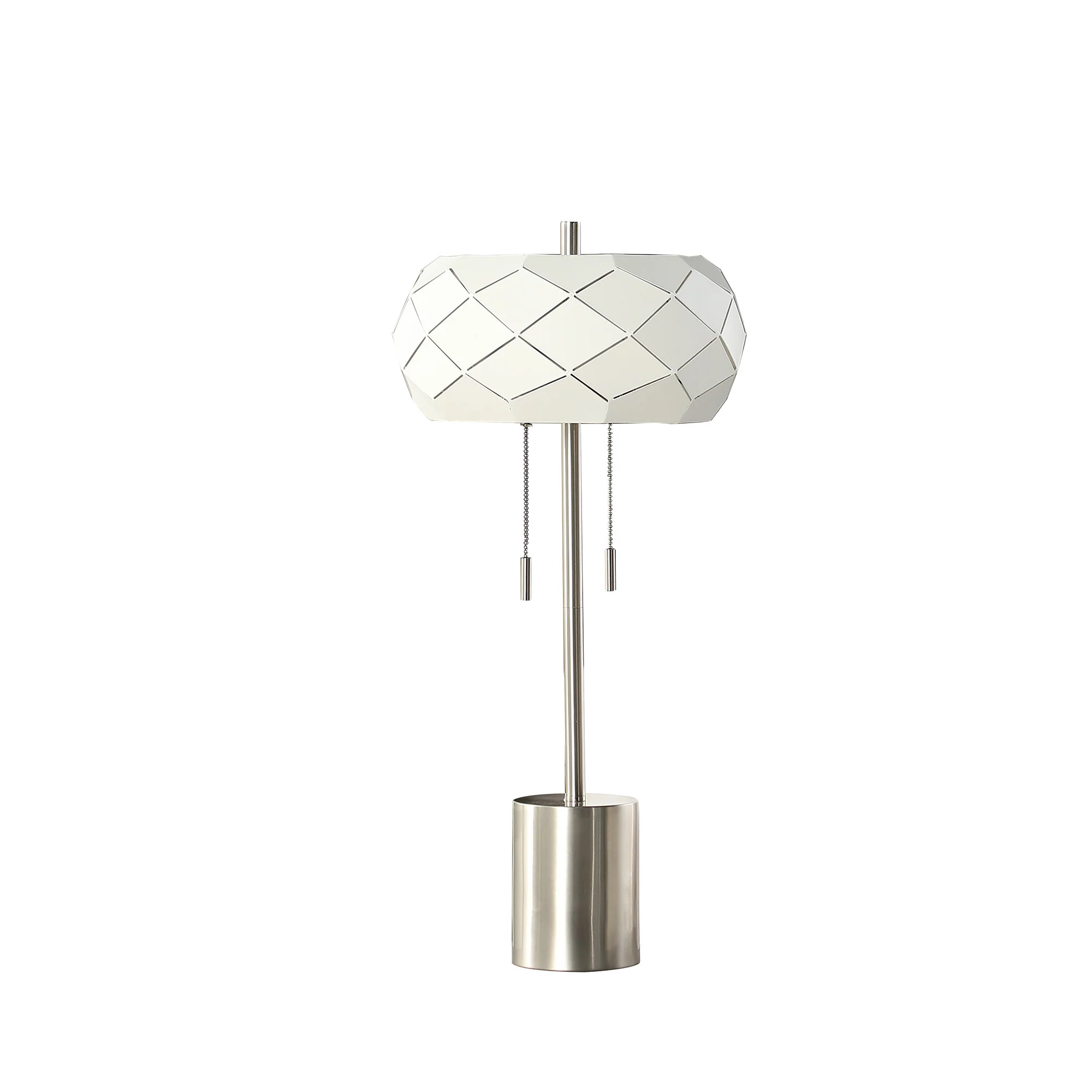 28" Silver Metal Table Lamp With Geometric Laser Cut Metal Shade - Image 4