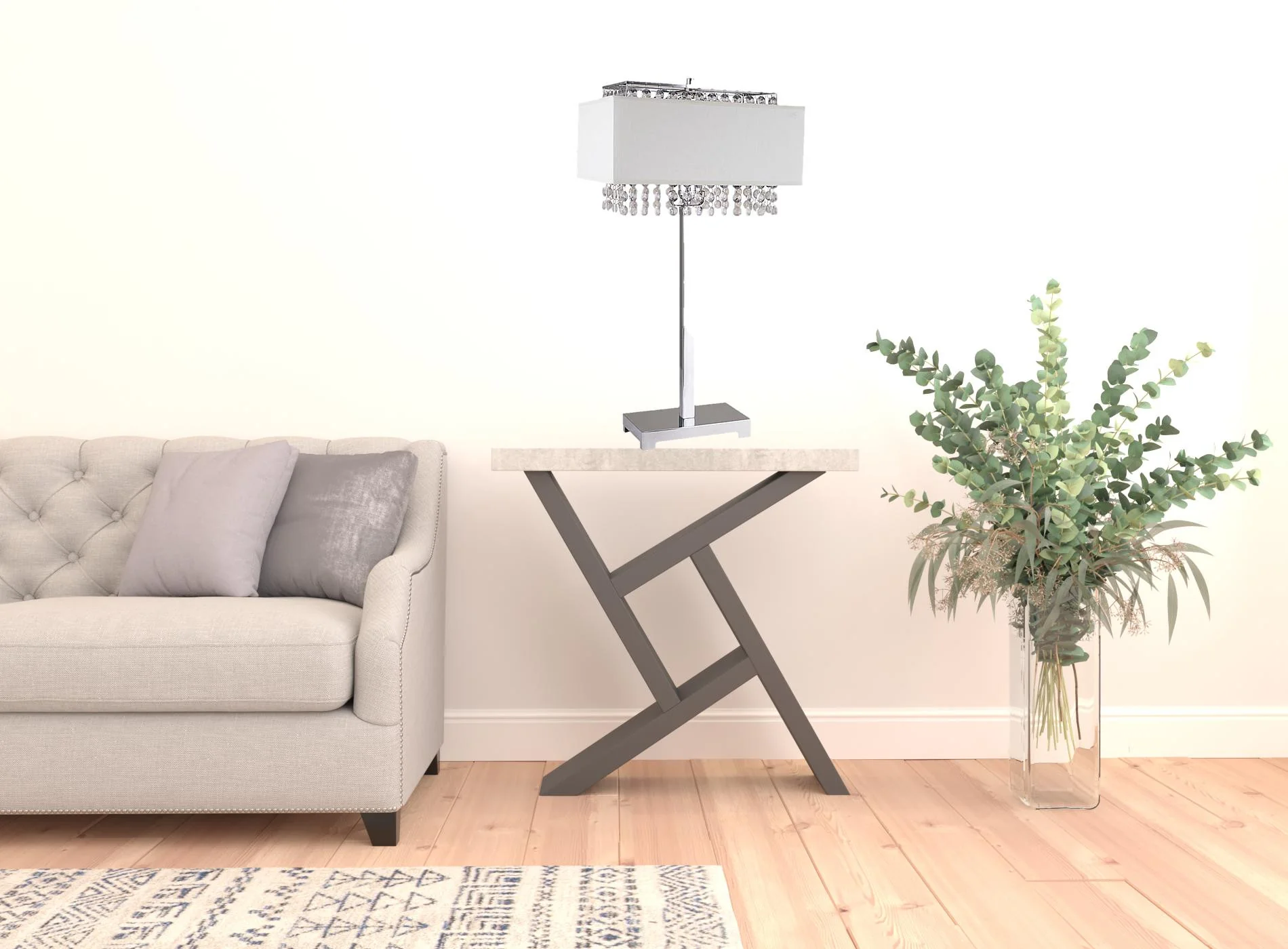28" Silver Table Lamp With Faux Crystals and White Rectangle Shade - Image 2