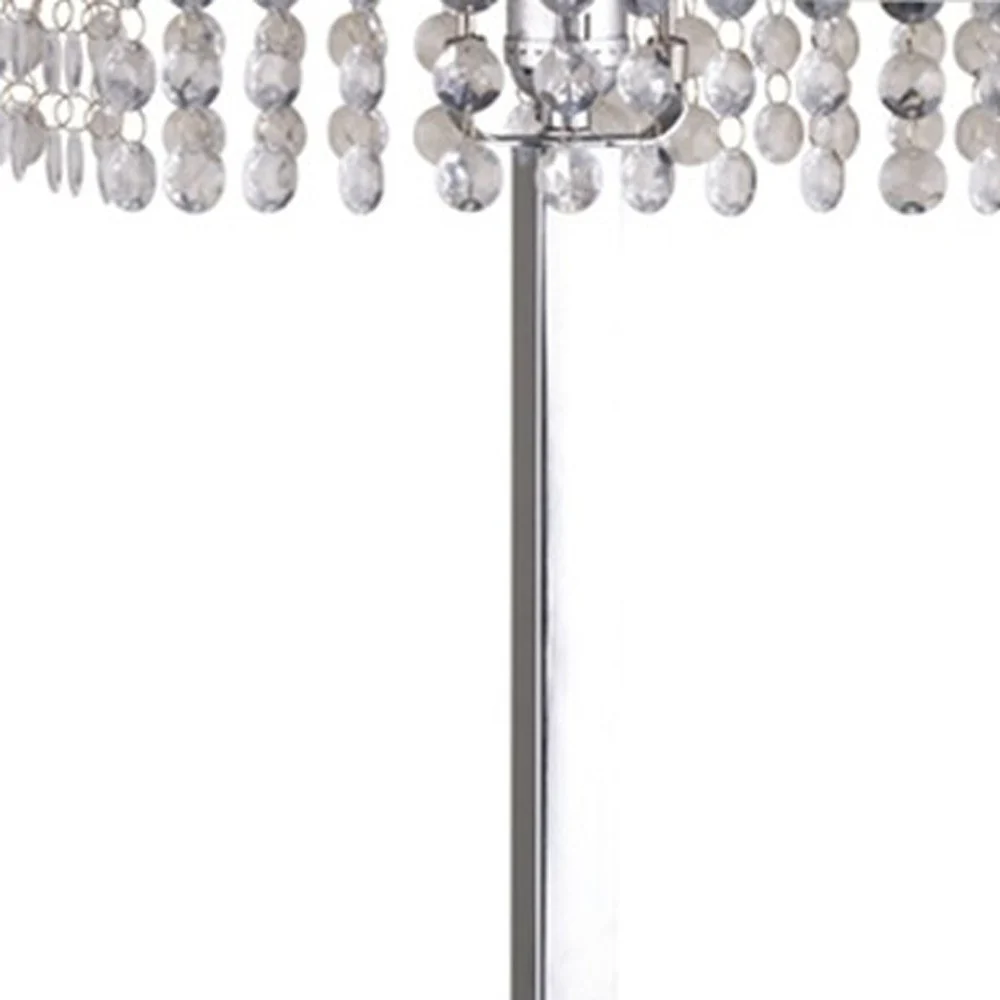 28" Silver Table Lamp With Faux Crystals and White Rectangle Shade - Image 3