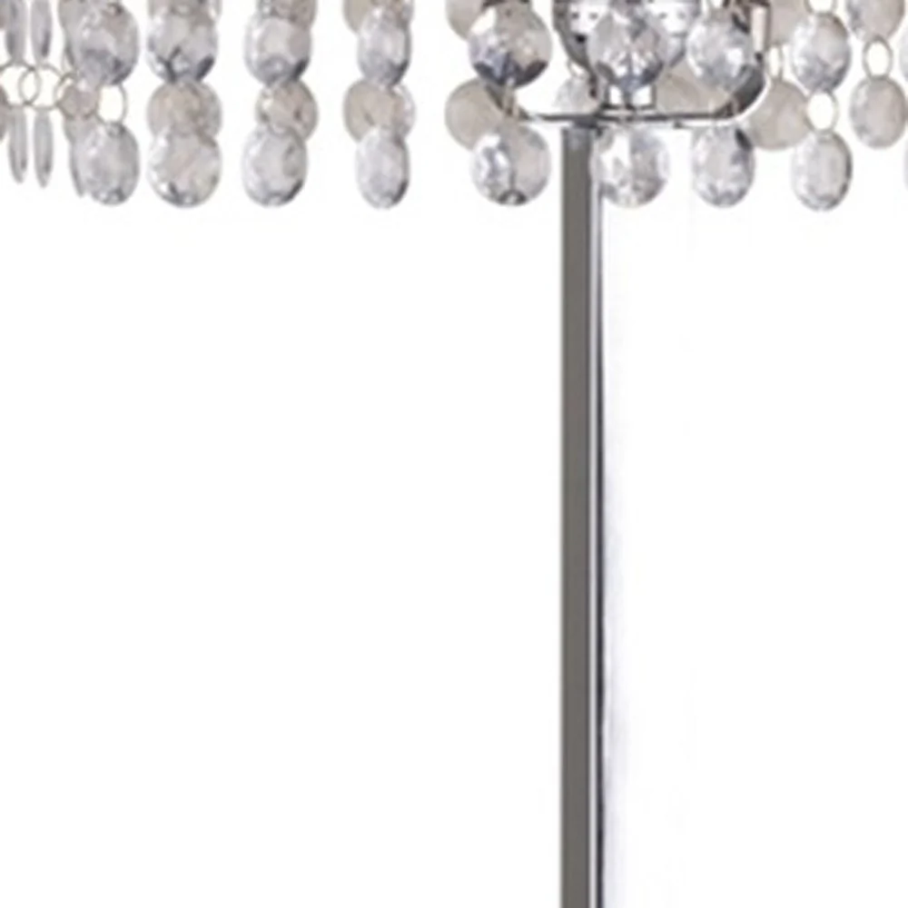 28" Silver Table Lamp With Faux Crystals and White Rectangle Shade - Image 4