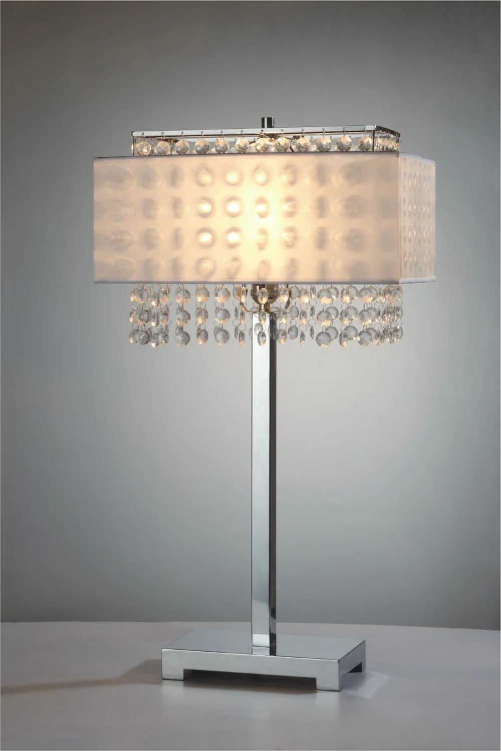 28" Silver Table Lamp With Faux Crystals and White Rectangle Shade - Image 5