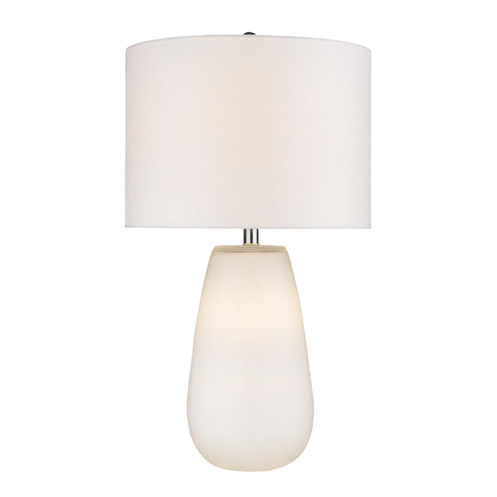 28" White Glass Table Lamp With White Drum Shade - Image 2