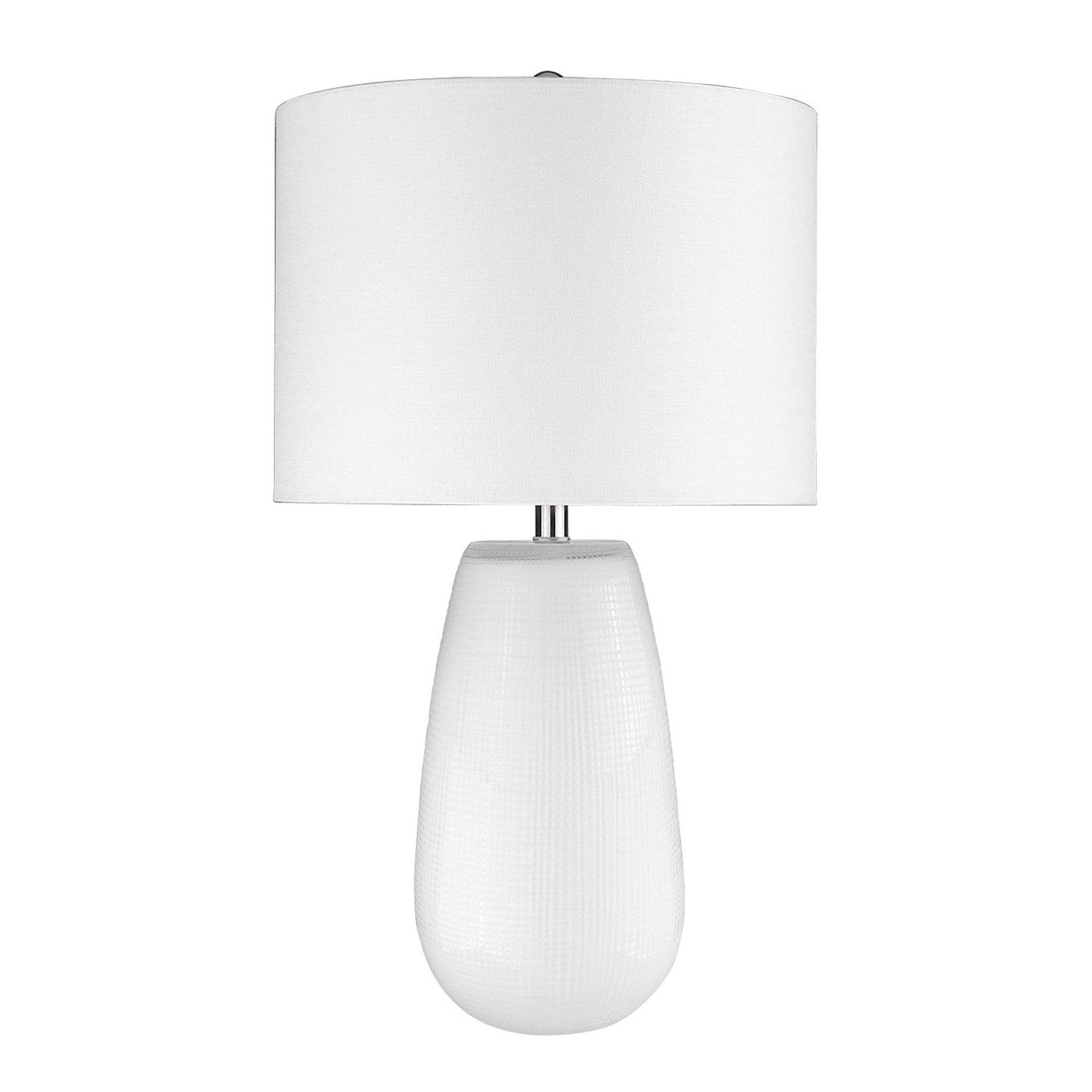28" White Glass Table Lamp With White Drum Shade - Image 3