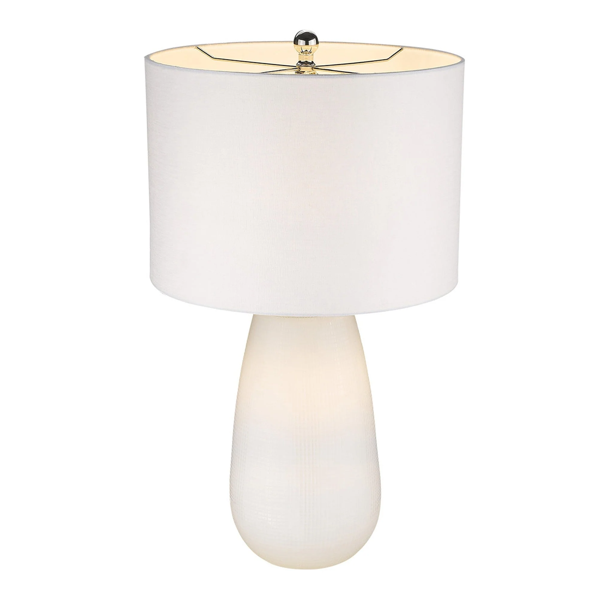 28" White Glass Table Lamp With White Drum Shade - Image 4