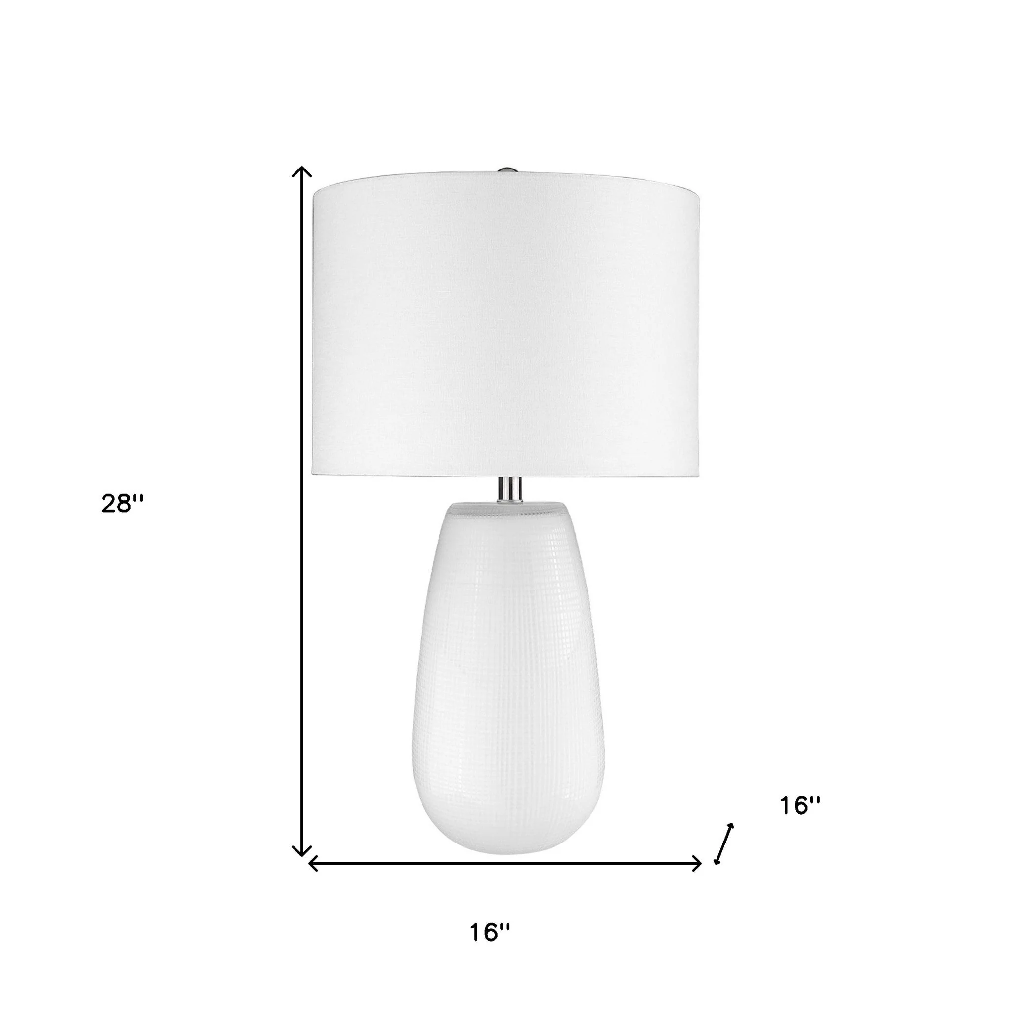 28" White Glass Table Lamp With White Drum Shade - Image 6