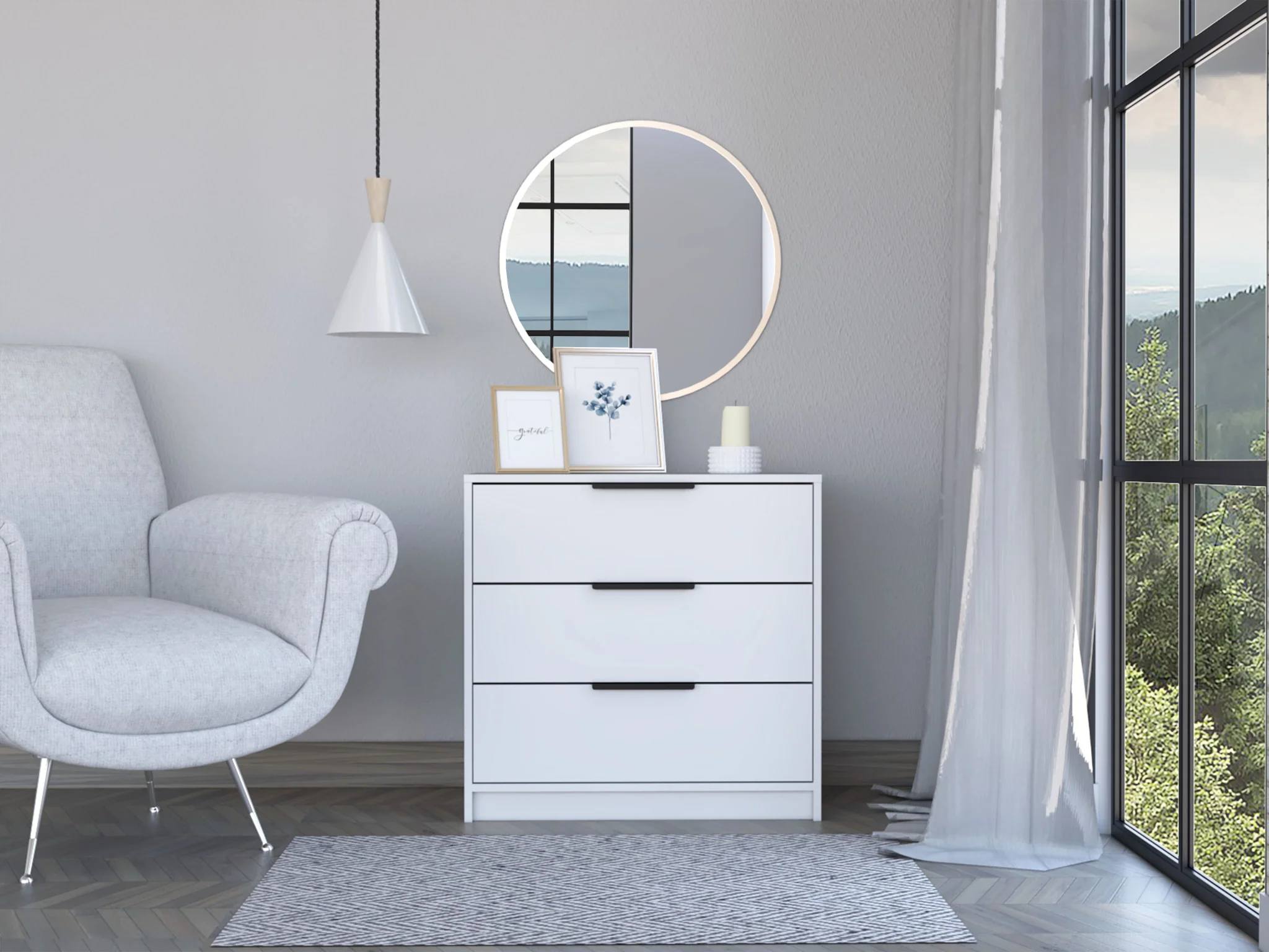 28" White Manufactured Wood Three Drawer Dresser - Image 3