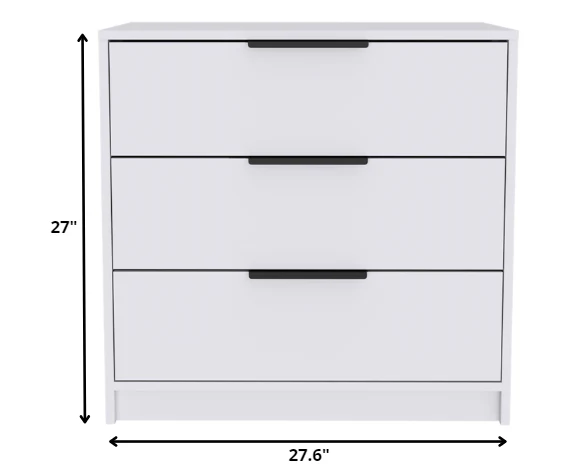 28" White Manufactured Wood Three Drawer Dresser - Image 4