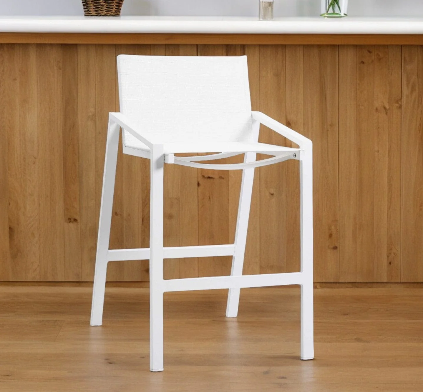 28" White Stainless Steel Counter Height Bar Chair - Image 2