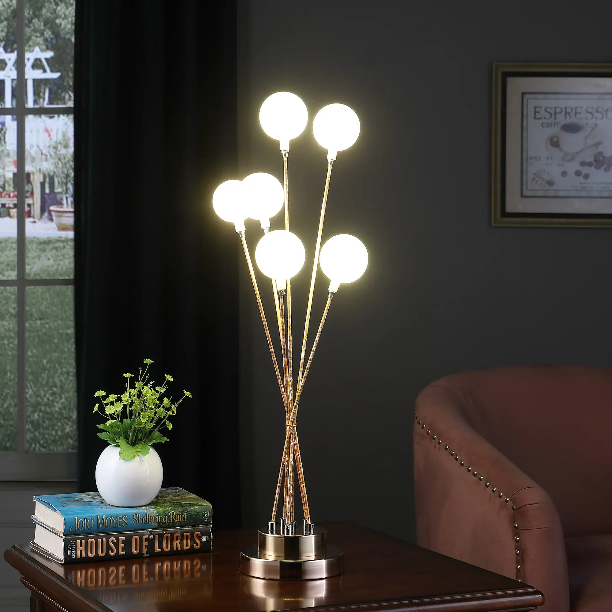 28" Yellow Gold Six Light Globe Desk or Table Lamp - Image 4