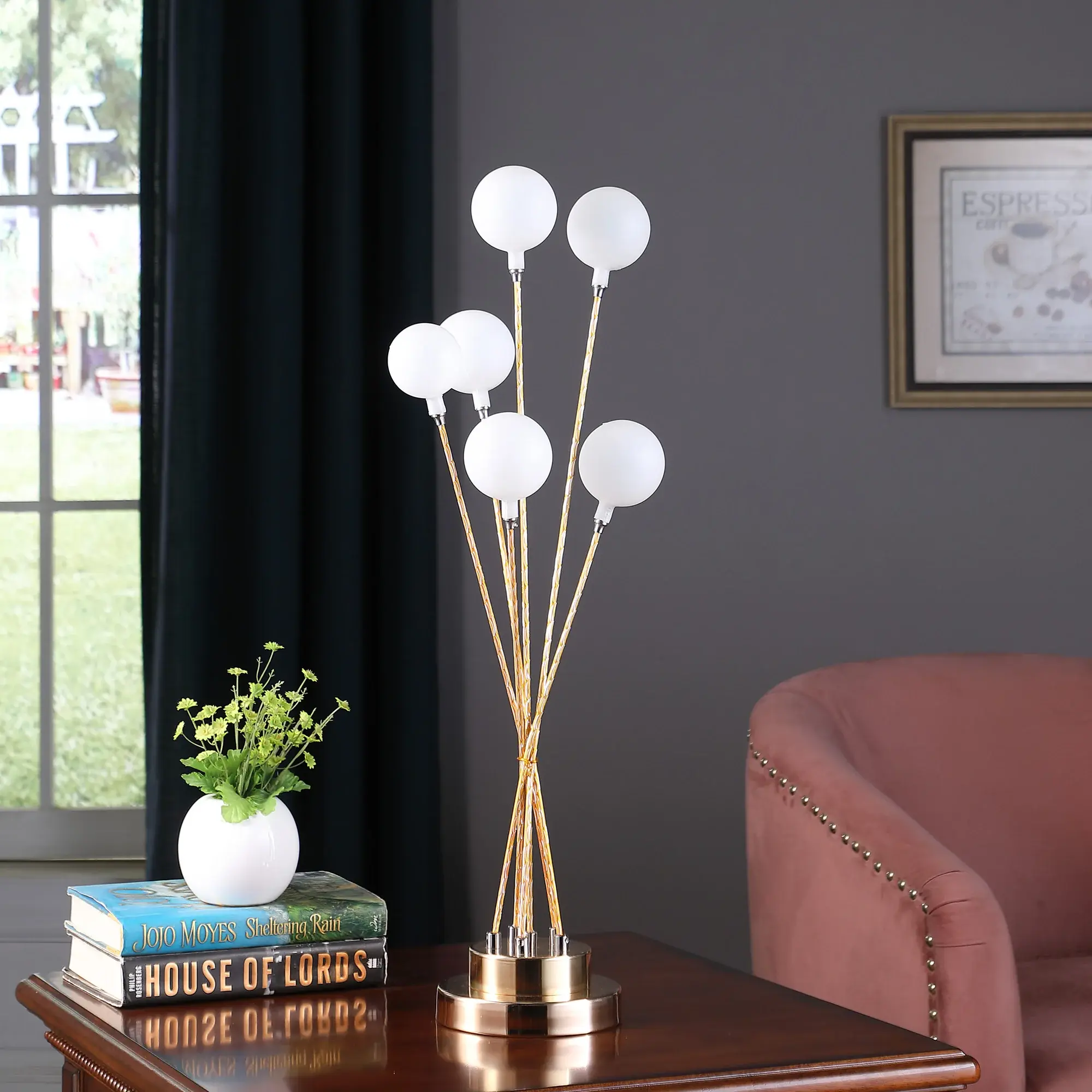 28" Yellow Gold Six Light Globe Desk or Table Lamp - Image 5