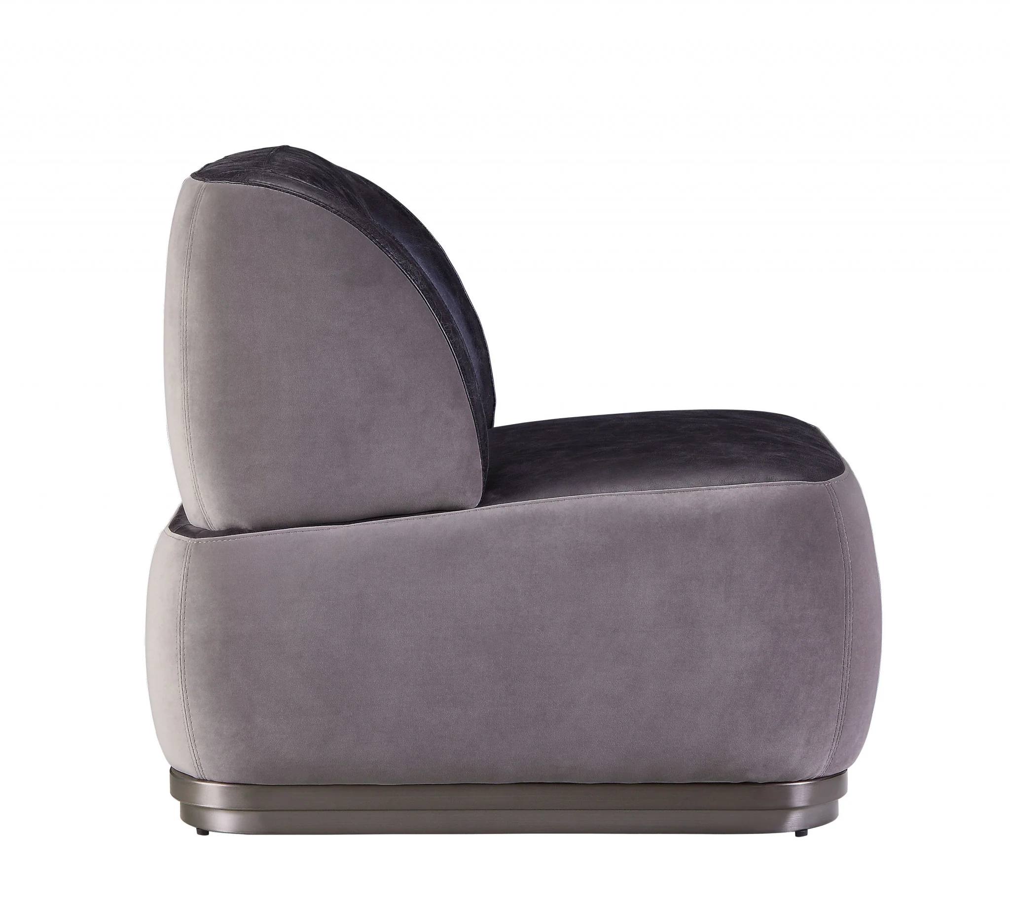 29" Antique Slate Gray Velvet And Brown Solid Color Slipper Chair - Image 3