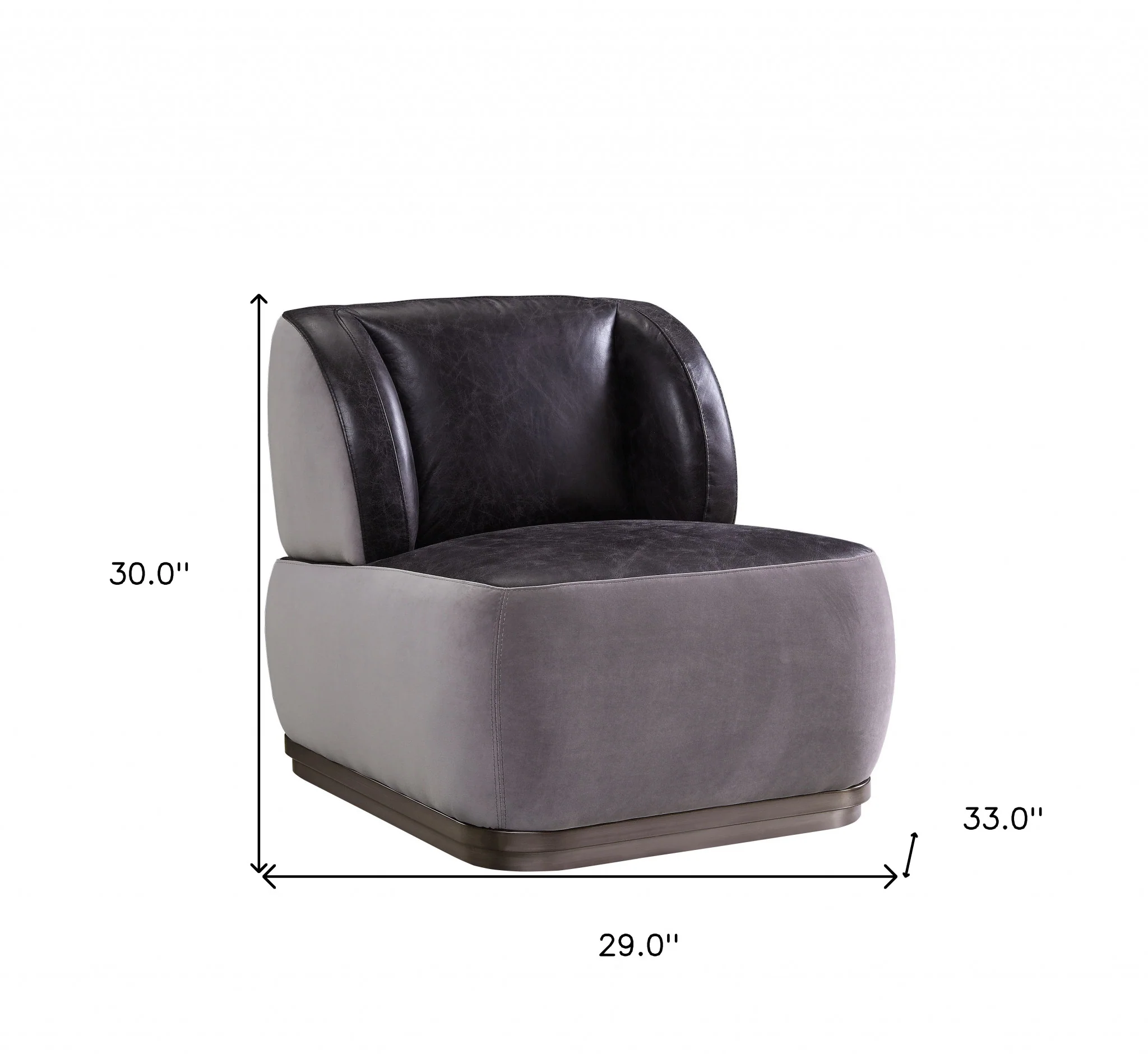 29" Antique Slate Gray Velvet And Brown Solid Color Slipper Chair - Image 6