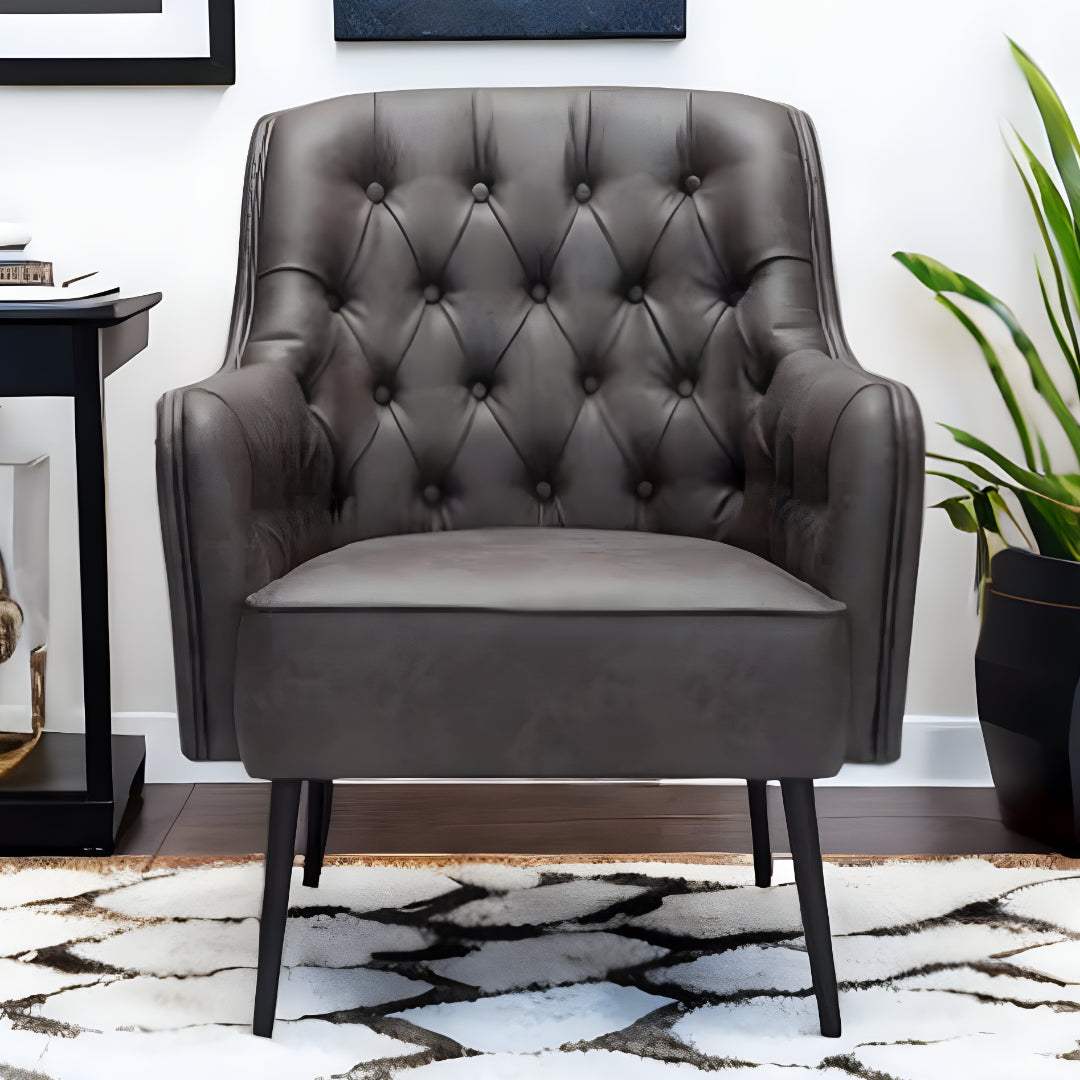29" Black Faux Leather Tufted Arm Chair - Image 2
