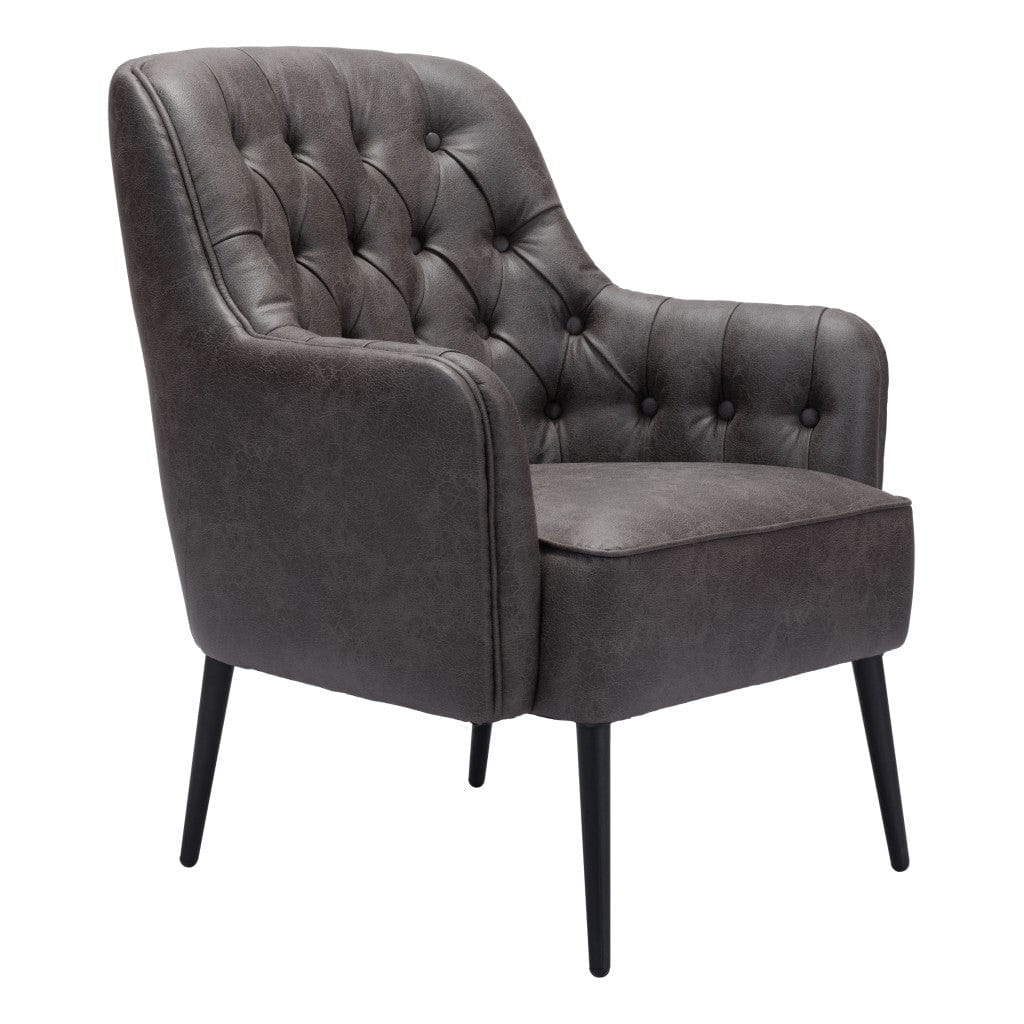 29" Black Faux Leather Tufted Arm Chair - Image 6