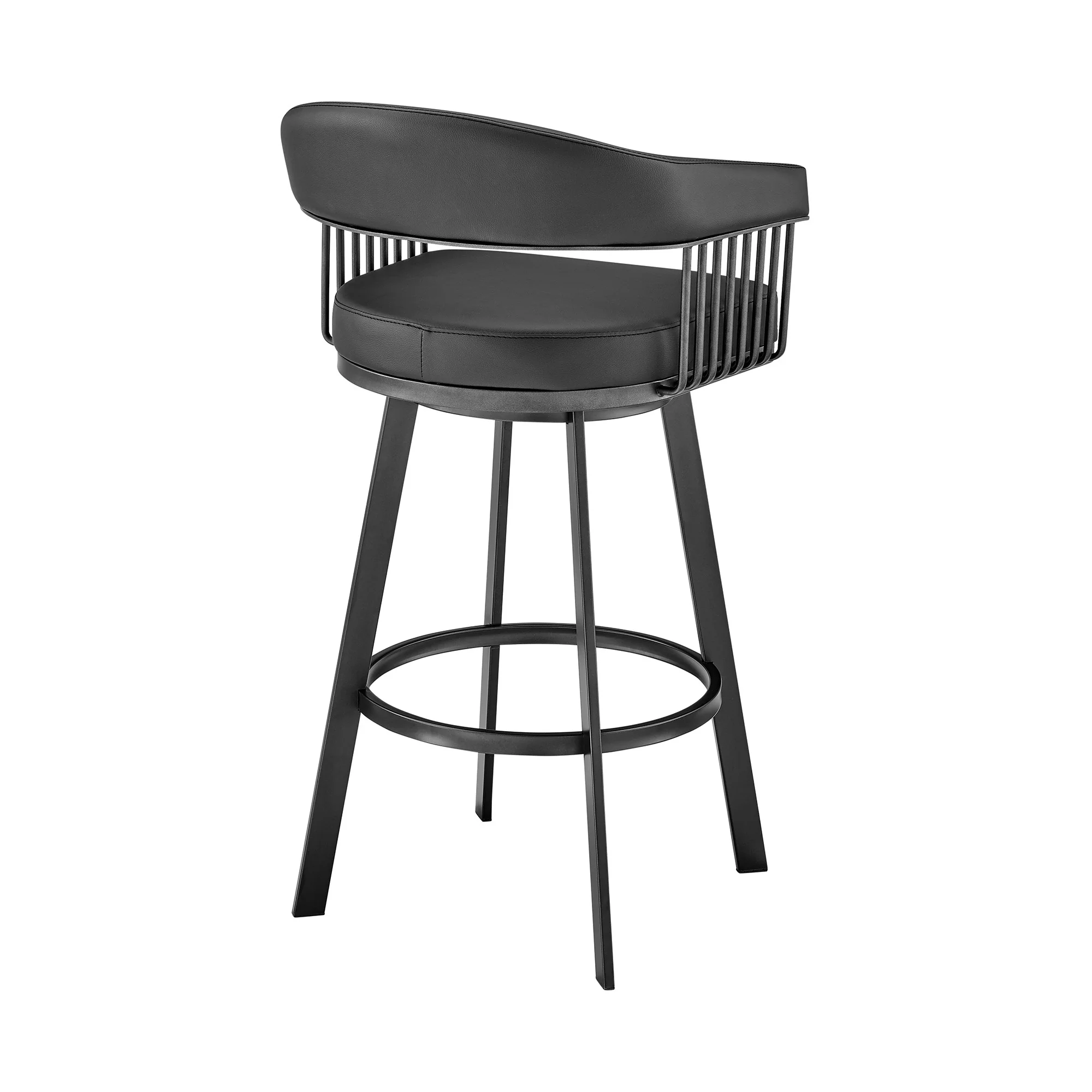 29" Black Iron Swivel Low Back Bar Height Bar Chair - Image 4
