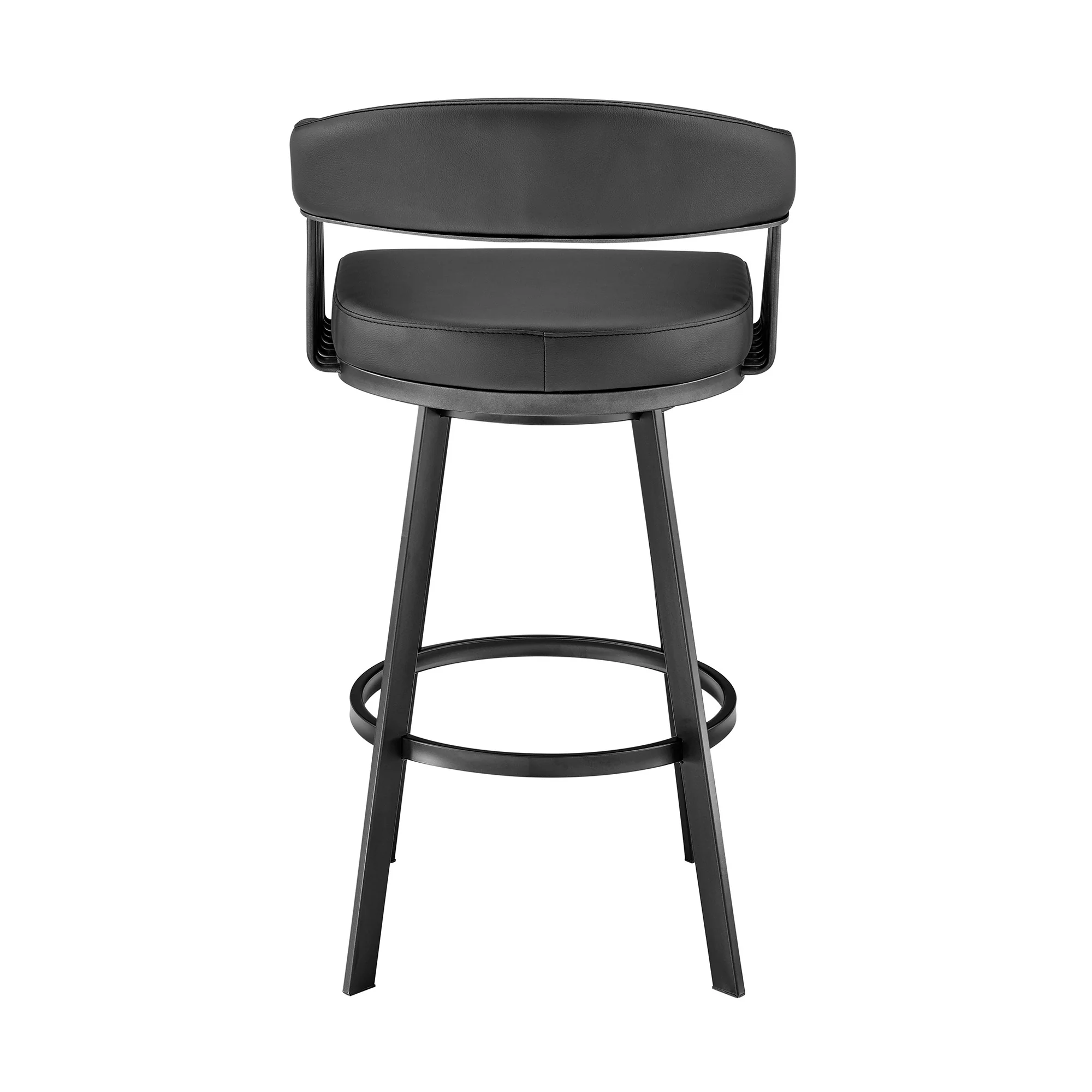 29" Black Iron Swivel Low Back Bar Height Bar Chair - Image 5