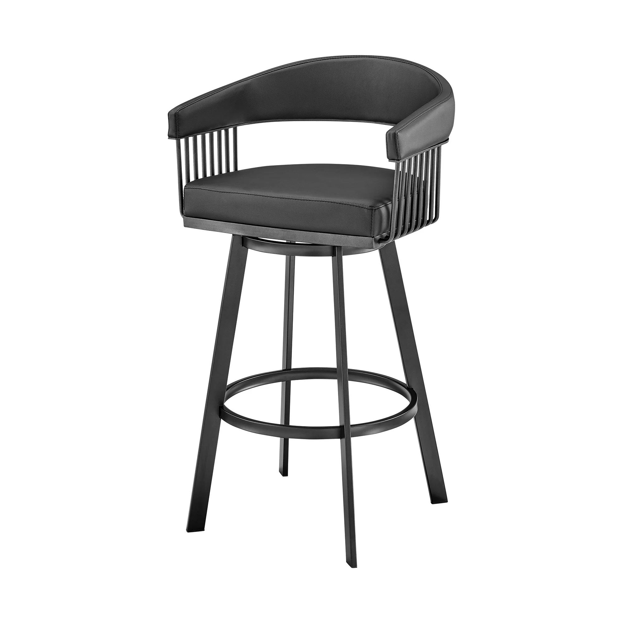 29" Black Iron Swivel Low Back Bar Height Bar Chair - Image 6
