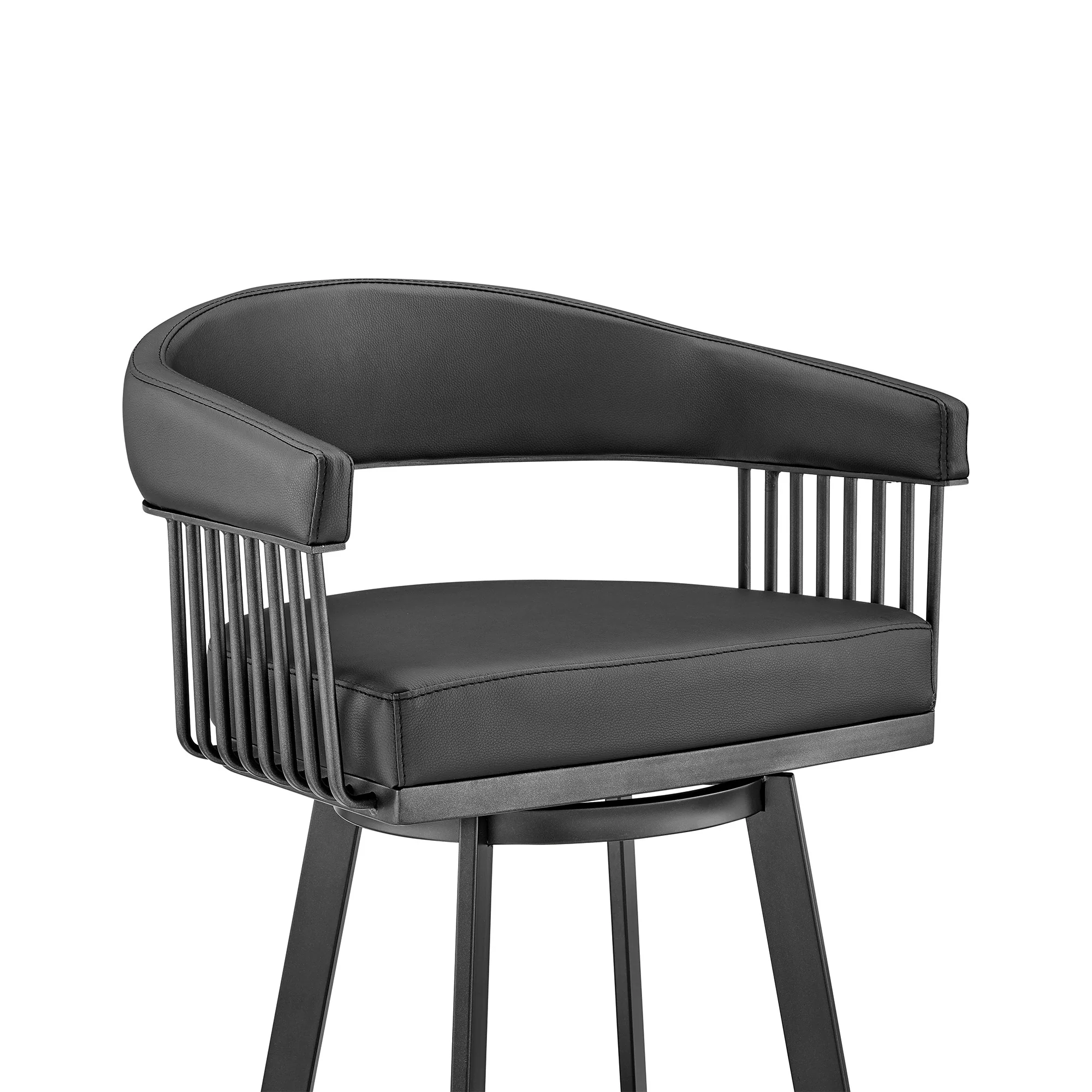 29" Black Iron Swivel Low Back Bar Height Bar Chair - Image 7