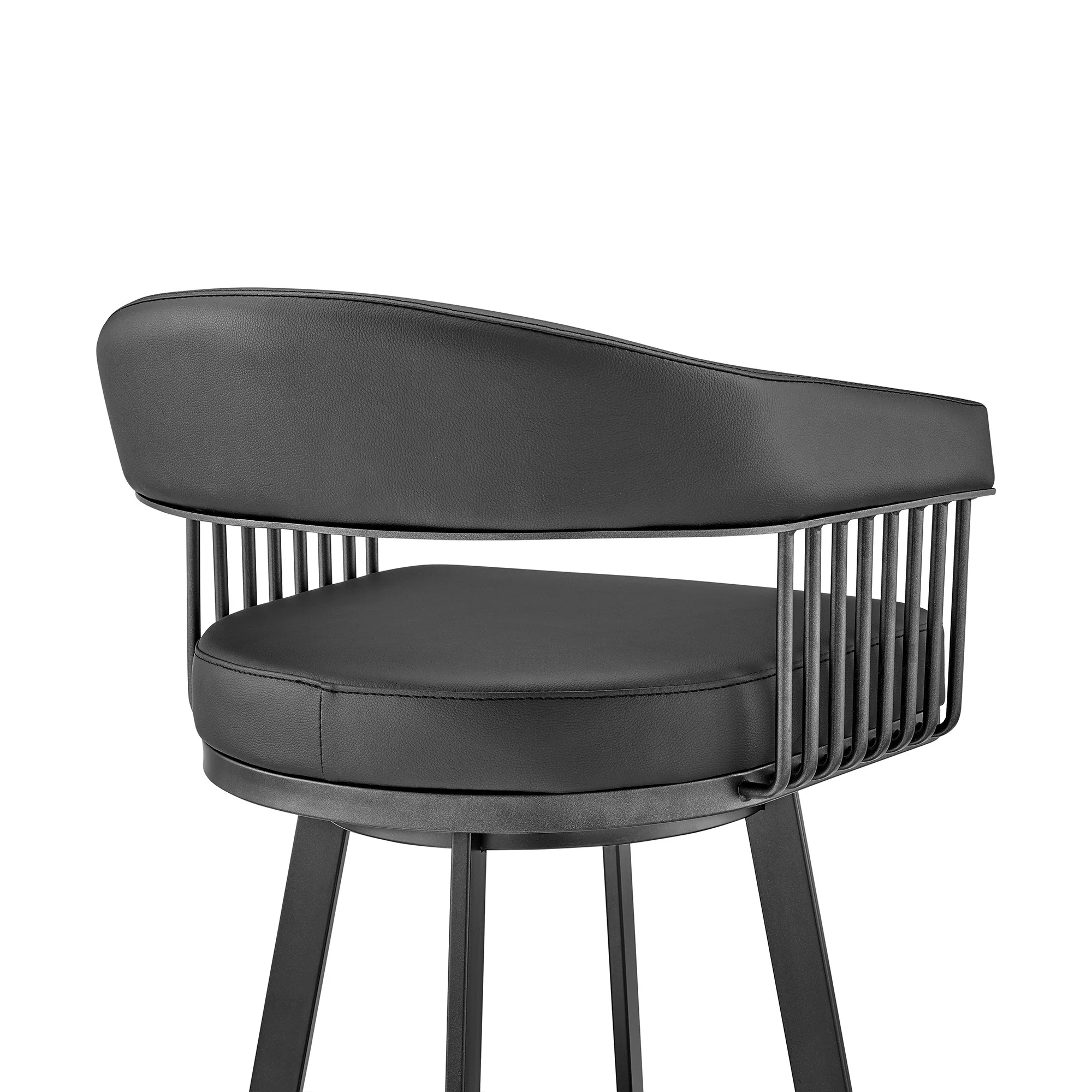 29" Black Iron Swivel Low Back Bar Height Bar Chair - Image 8