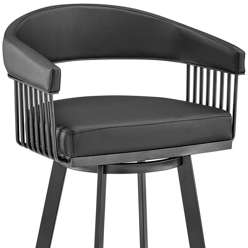 29" Black Iron Swivel Low Back Bar Height Bar Chair - Image 9