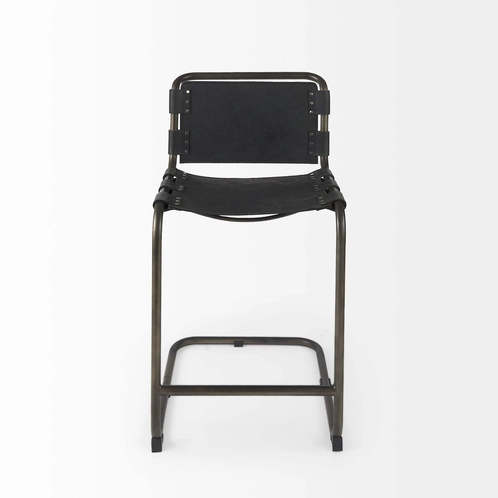 29" Black Leather And Iron Bar Chair - Image 3