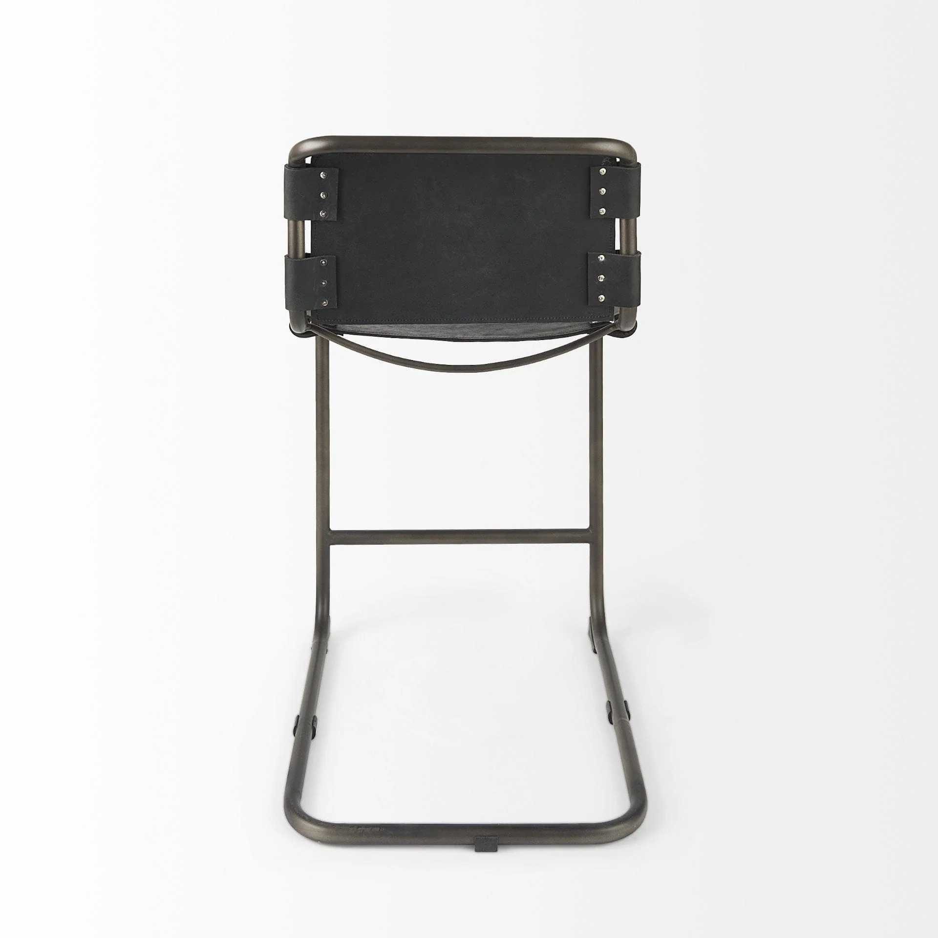 29" Black Leather And Iron Bar Chair - Image 4