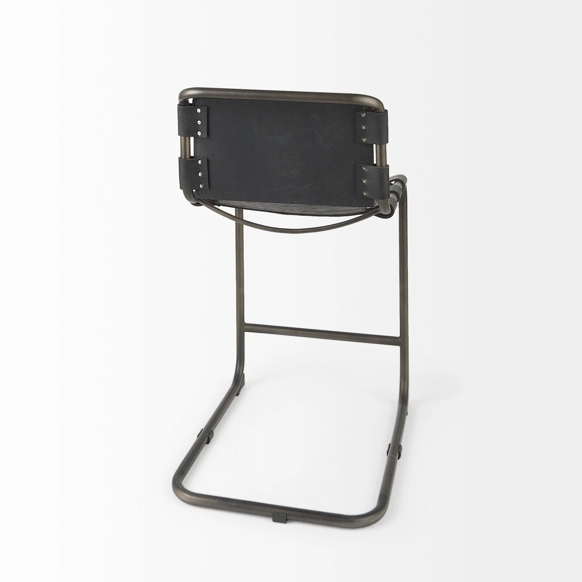 29" Black Leather And Iron Bar Chair - Image 5
