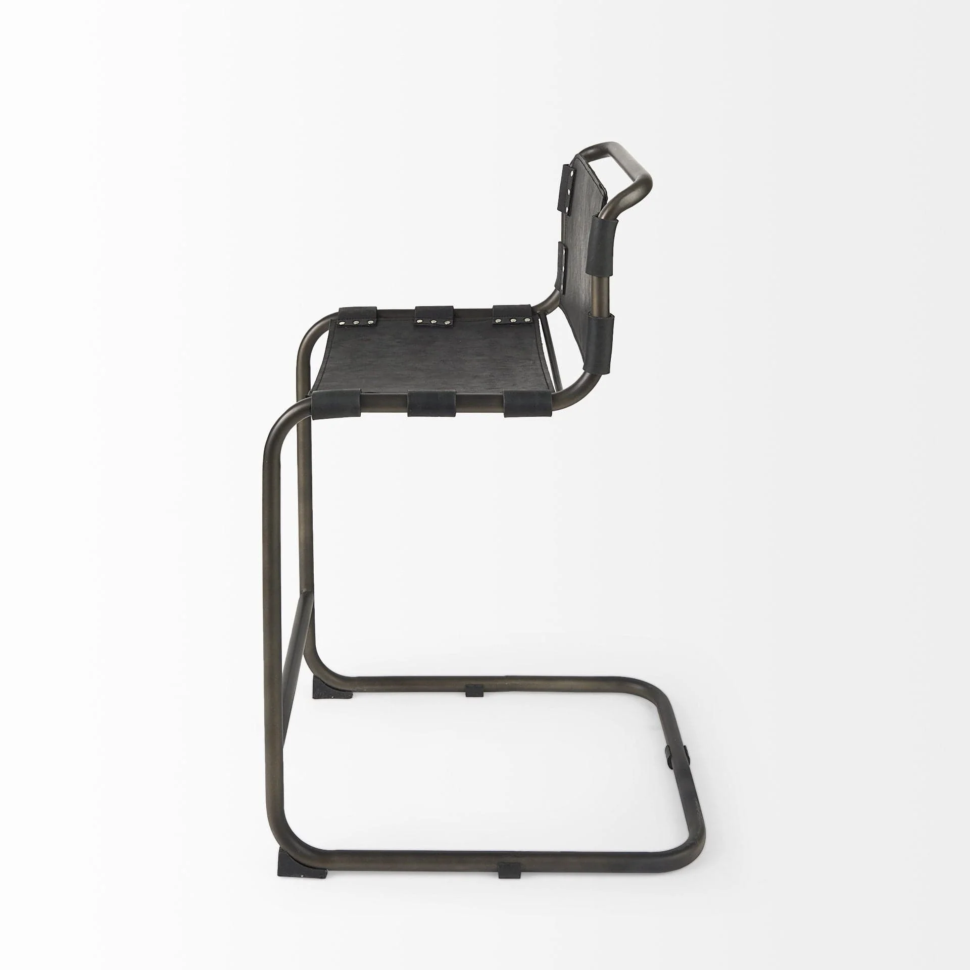 29" Black Leather And Iron Bar Chair - Image 6