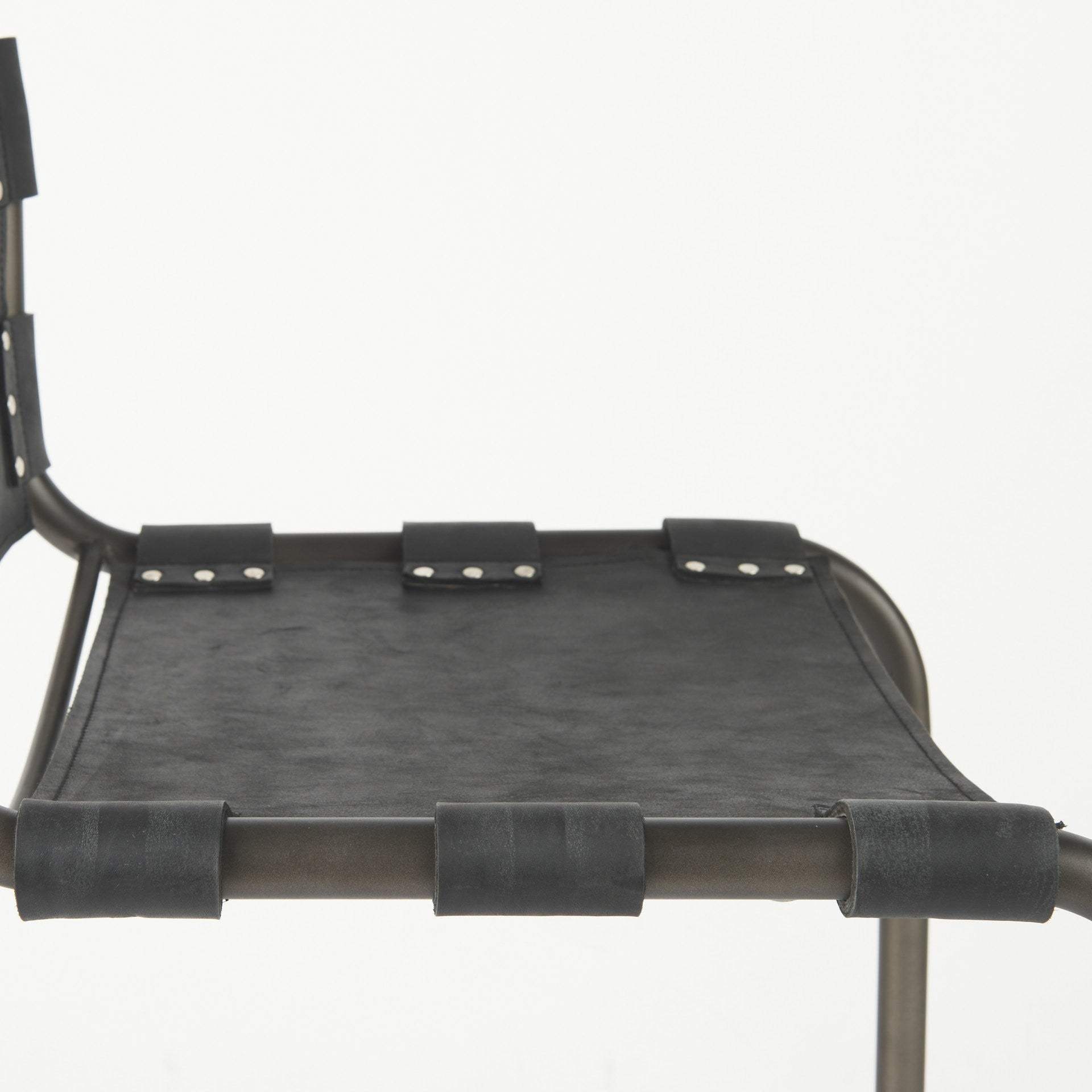 29" Black Leather And Iron Bar Chair - Image 7
