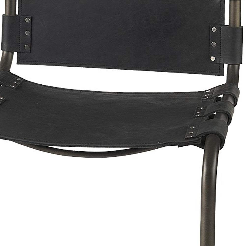 29" Black Leather And Iron Bar Chair - Image 9