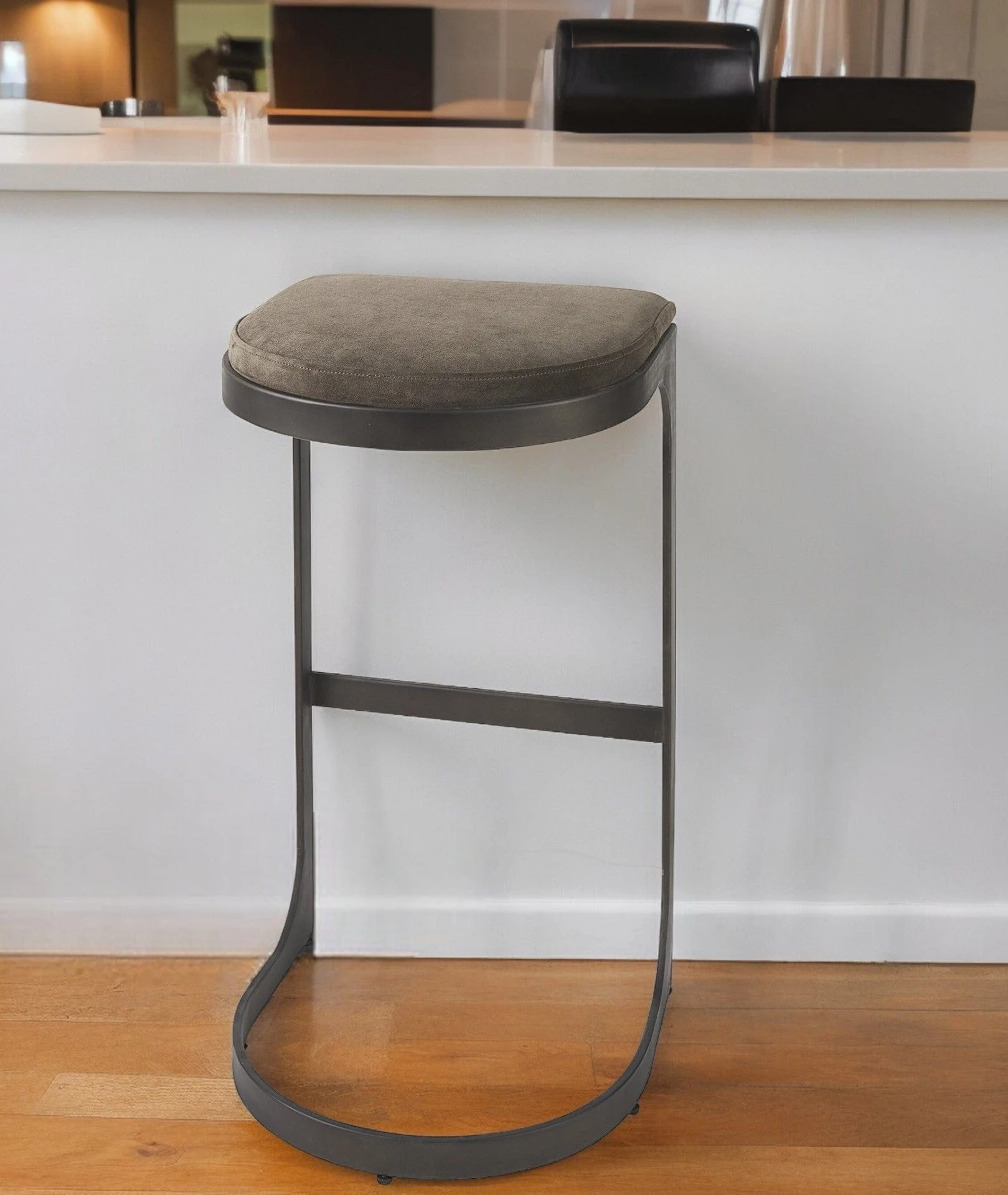 29" Brown Leather And Iron Backless Bar Chair - Image 2