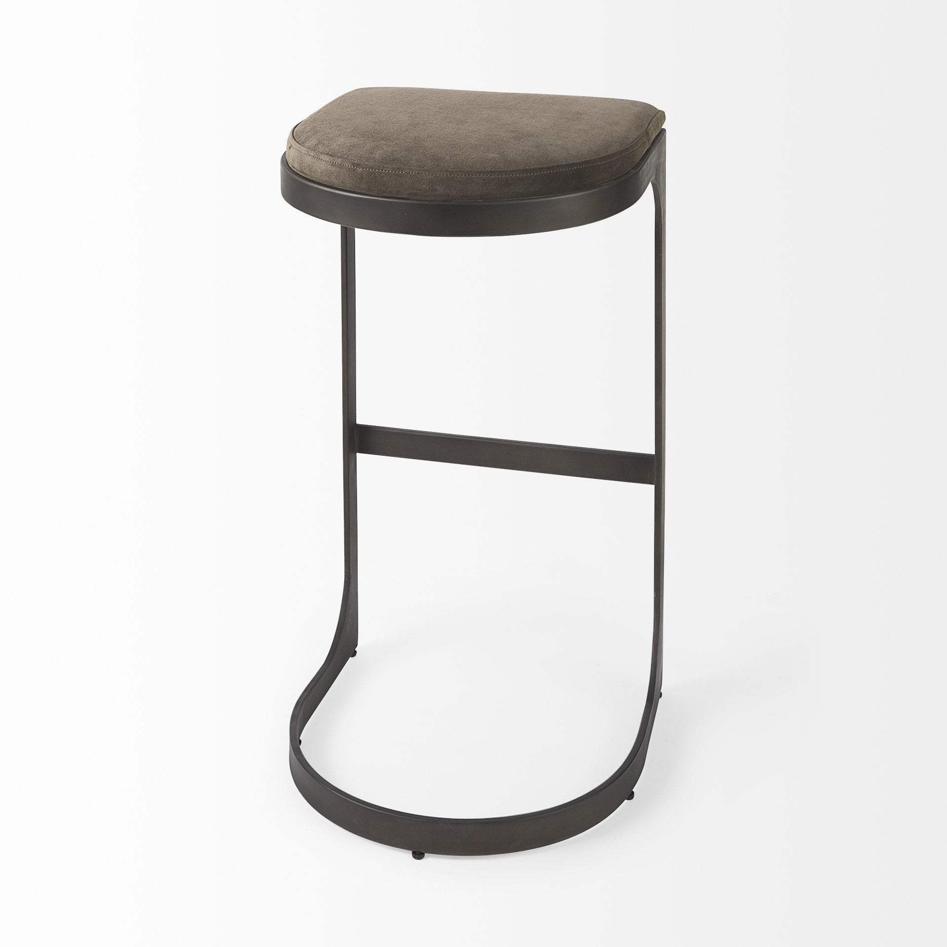 29" Brown Leather And Iron Backless Bar Chair - Image 6