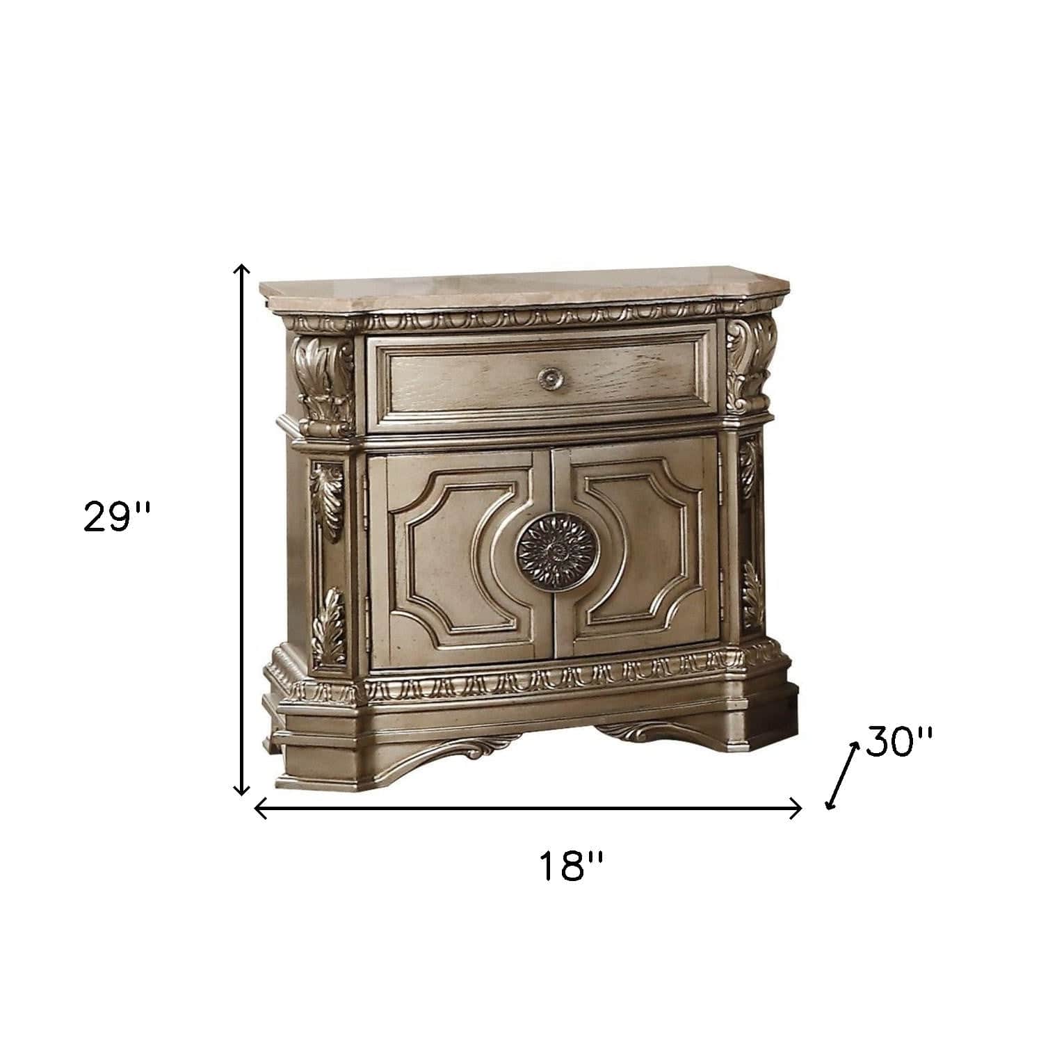 29" Champagne One Drawer Faux Marble and Solid Wood Nightstand With Storage - Image 8