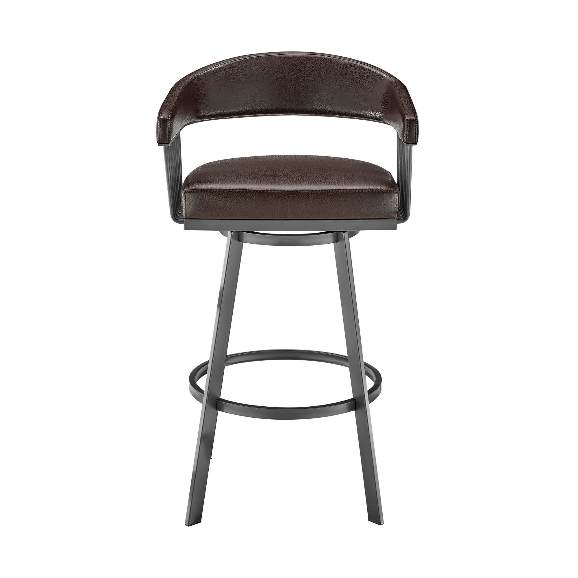 29" Chocolate And Gray Iron Swivel Low Back Bar Height Bar Chair - Image 2