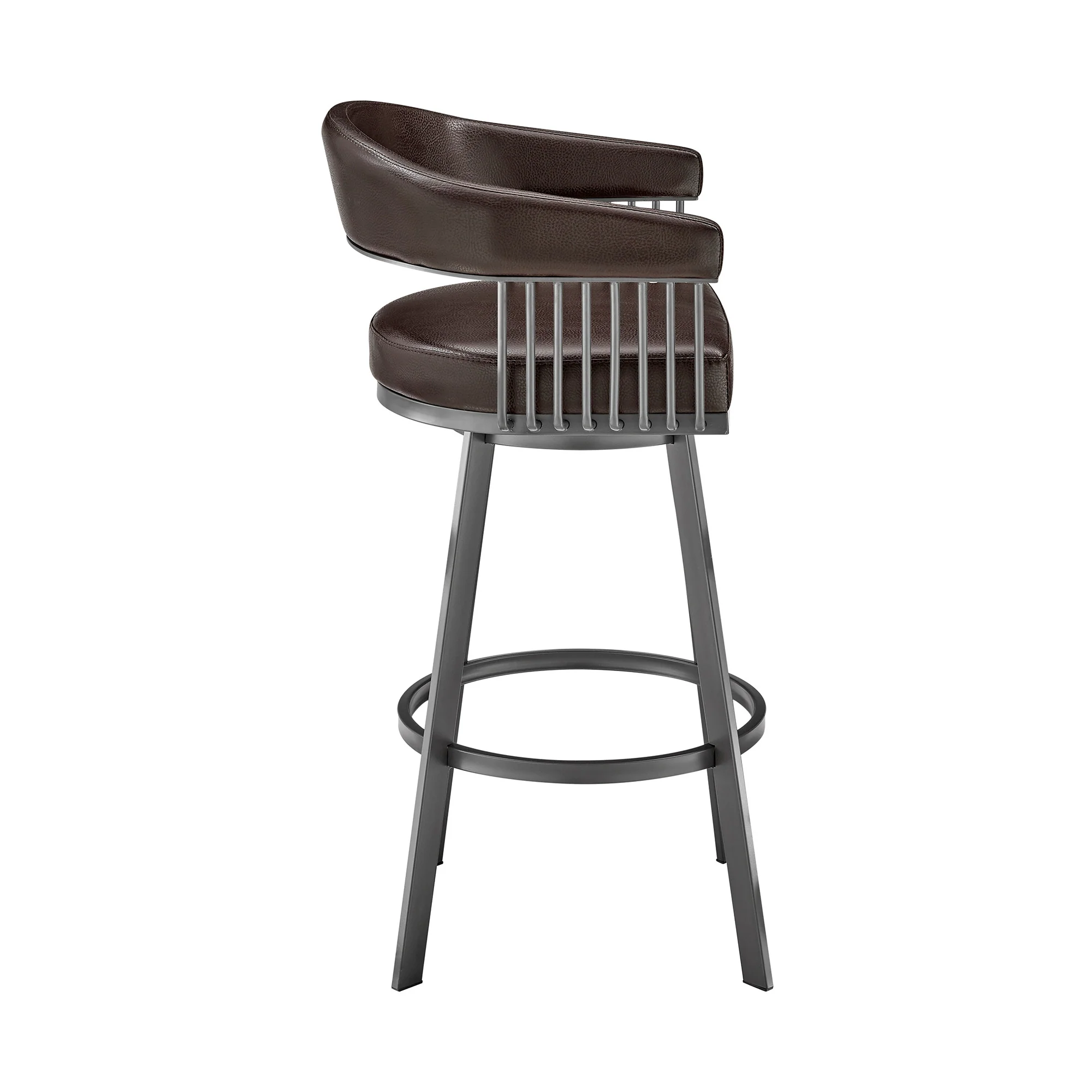 29" Chocolate And Gray Iron Swivel Low Back Bar Height Bar Chair - Image 3
