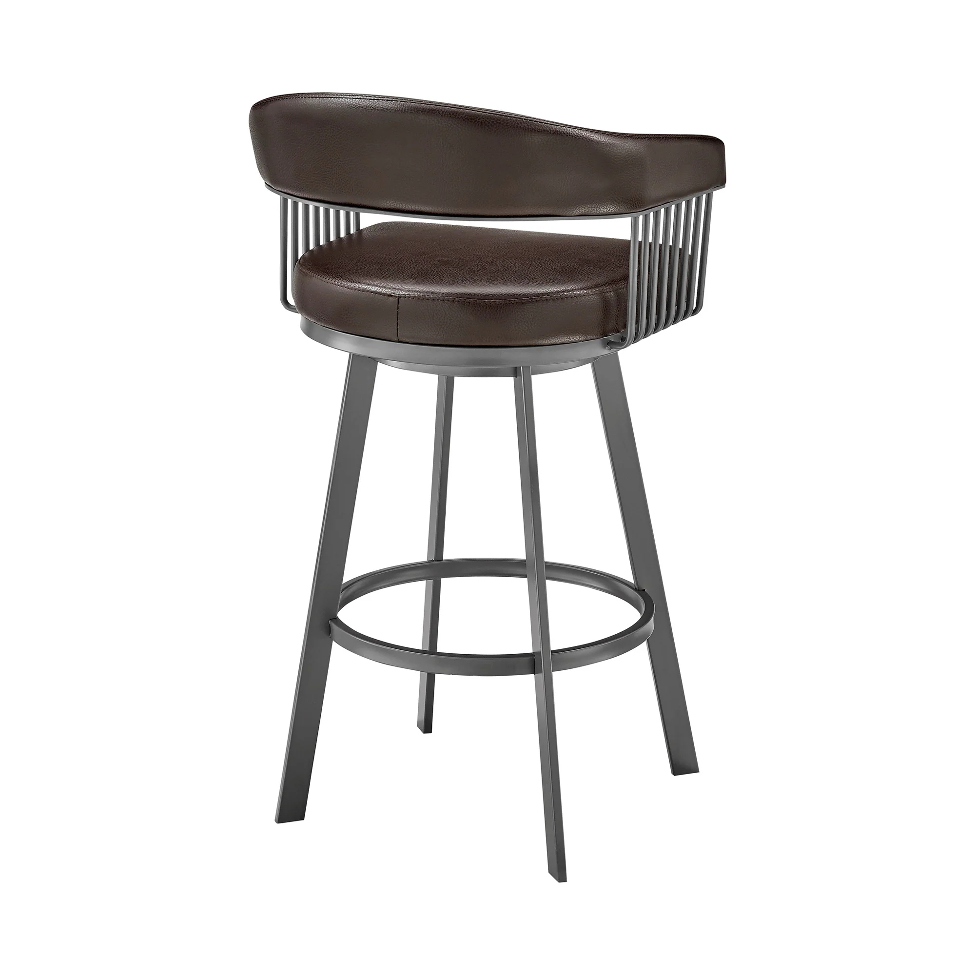 29" Chocolate And Gray Iron Swivel Low Back Bar Height Bar Chair - Image 4