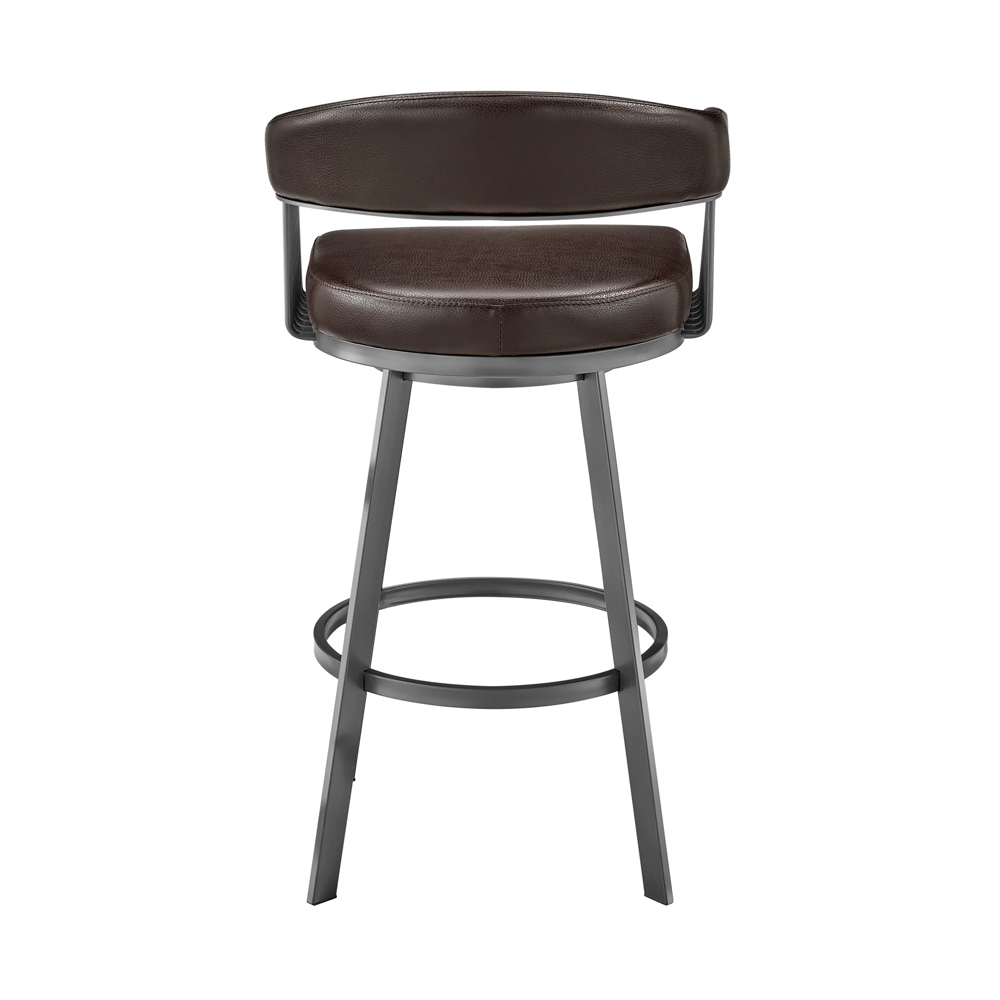 29" Chocolate And Gray Iron Swivel Low Back Bar Height Bar Chair - Image 5