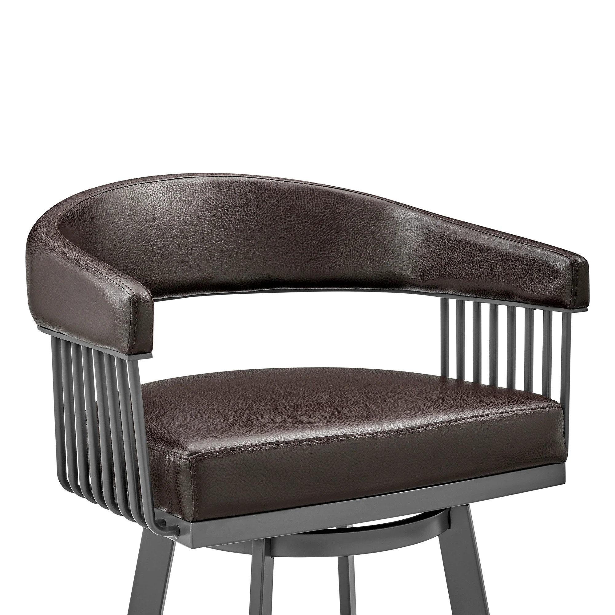 29" Chocolate And Gray Iron Swivel Low Back Bar Height Bar Chair - Image 6