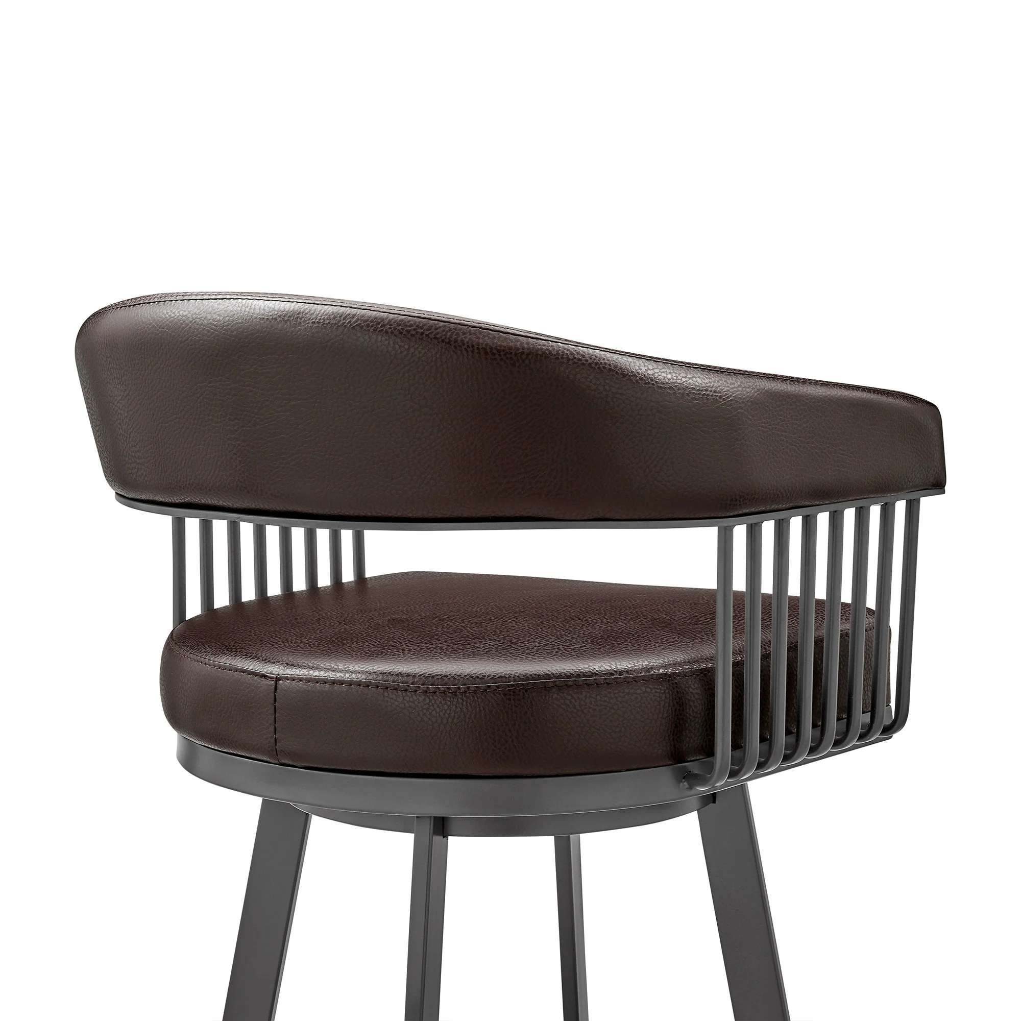 29" Chocolate And Gray Iron Swivel Low Back Bar Height Bar Chair - Image 7