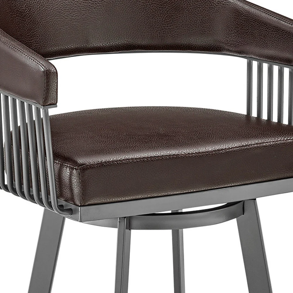29" Chocolate And Gray Iron Swivel Low Back Bar Height Bar Chair - Image 8