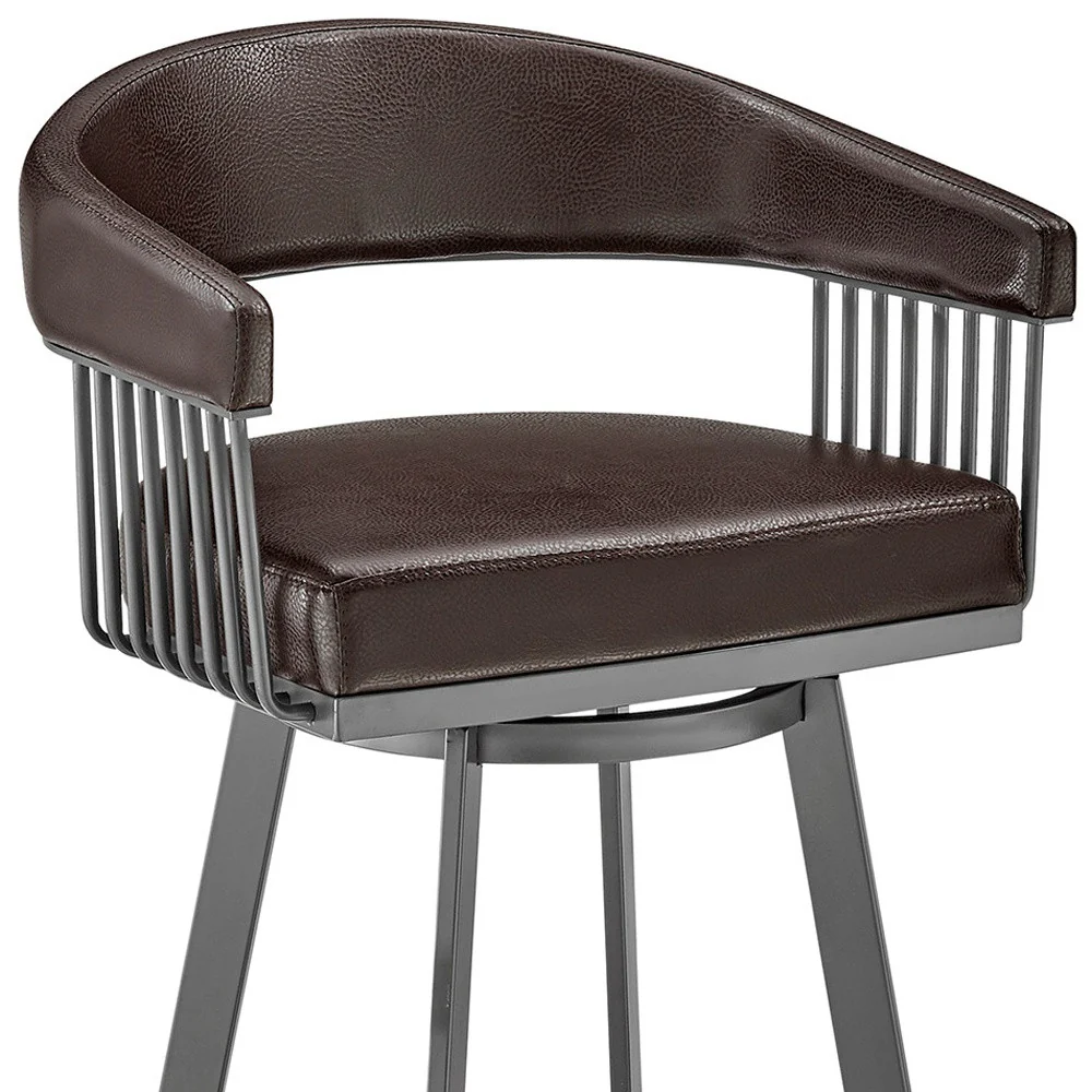 29" Chocolate And Gray Iron Swivel Low Back Bar Height Bar Chair - Image 9
