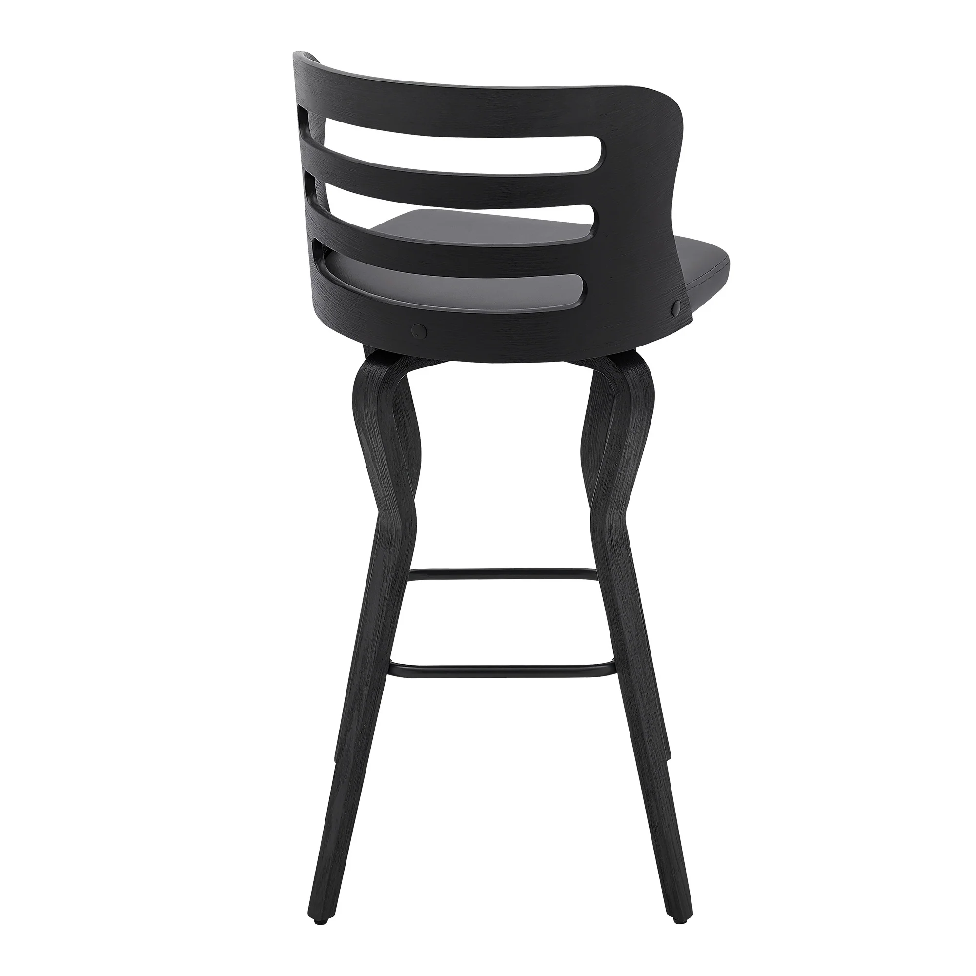 29" Gray And Black Faux Leather And Iron Swivel Low Back Bar Height Bar Chair - Image 5