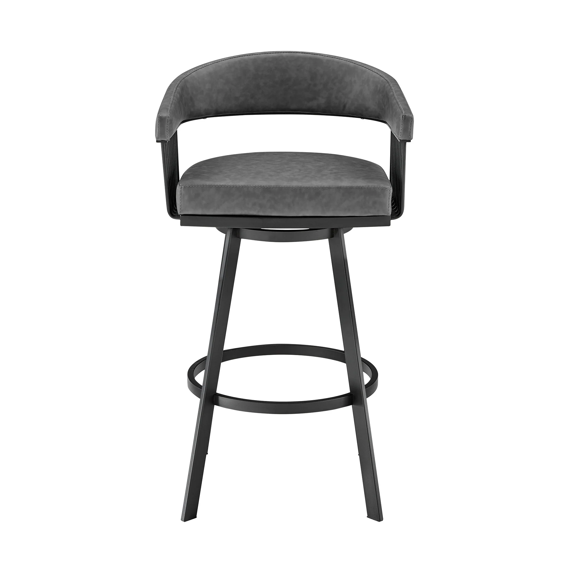 29" Gray And Black Iron Swivel Low Back Bar Height Bar Chair - Image 2