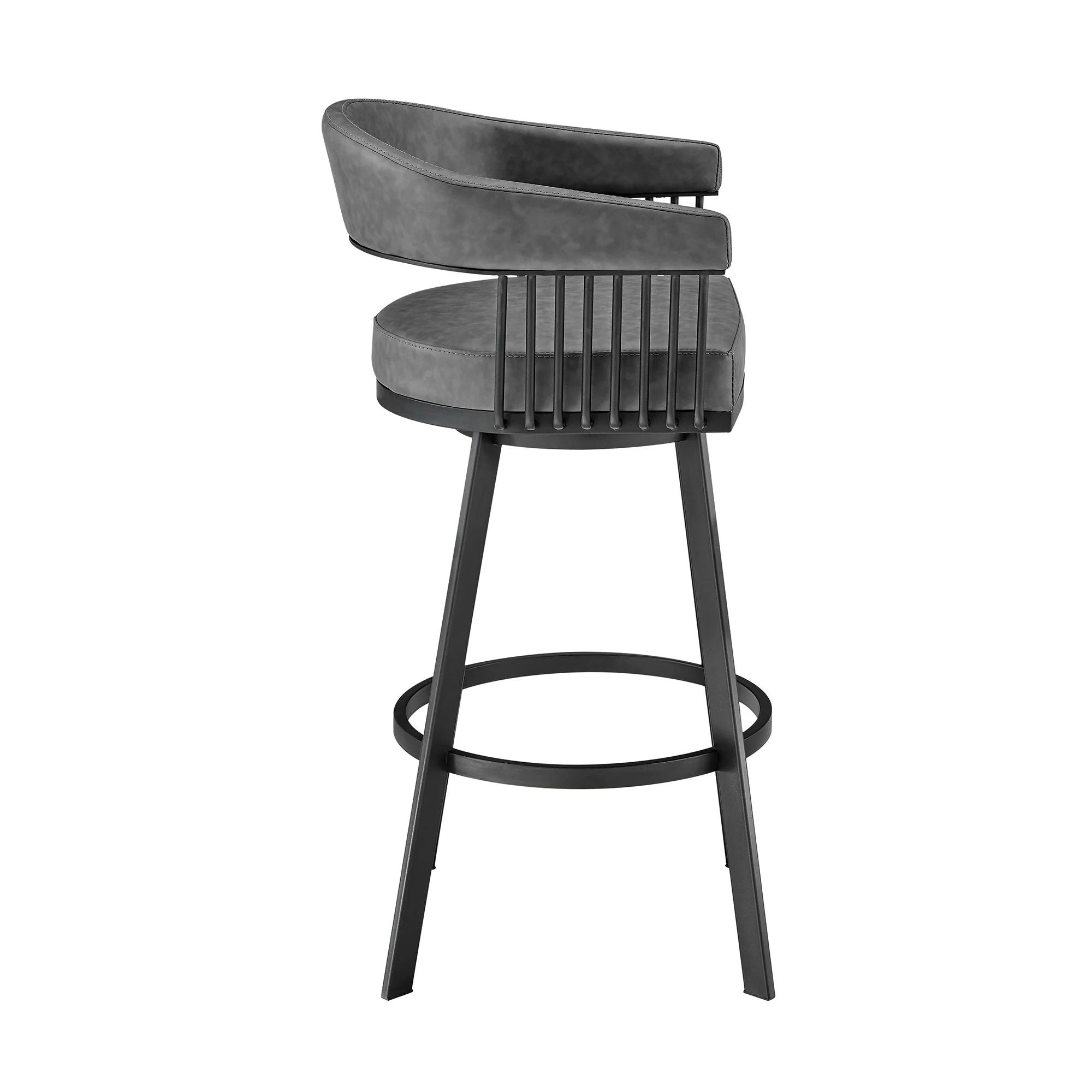29" Gray And Black Iron Swivel Low Back Bar Height Bar Chair - Image 3